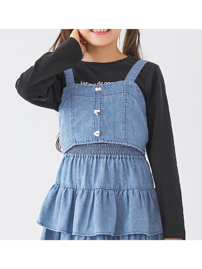 【コカ/coca / KIDS】のキッズ ハートボタンビスチェ Tシャツ 2枚セット インテリア・キッズ・メンズ・レディースファッション・服の通販 founy(ファニー) https://founy.com/ ファッション Fashion キッズファッション Fashion for Kids |ID: prp329100004720712 ipo3291000000034123859
