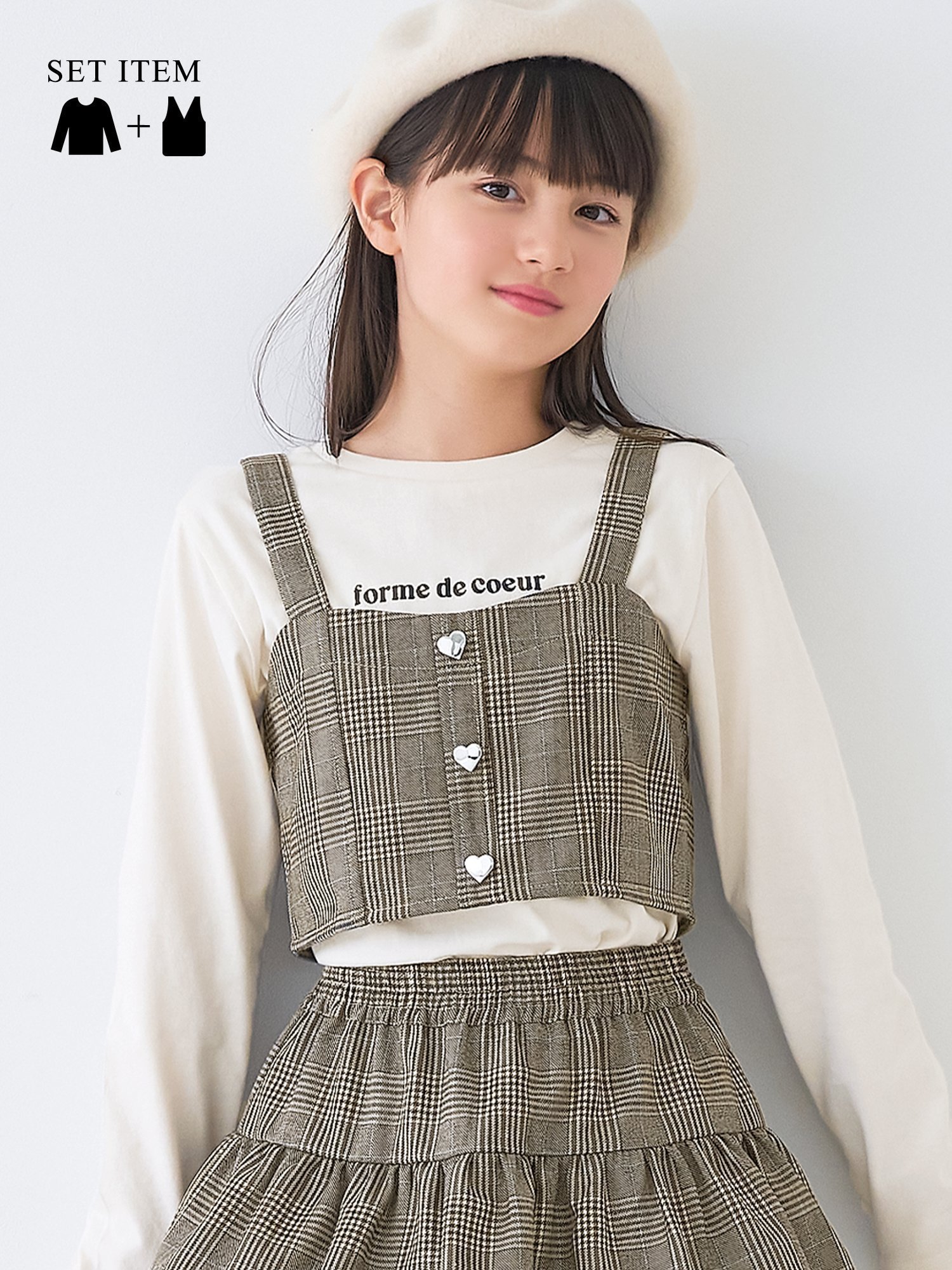 【コカ/coca / KIDS】のキッズ ハートボタンビスチェ Tシャツ 2枚セット インテリア・キッズ・メンズ・レディースファッション・服の通販 founy(ファニー) 　ファッション　Fashion　キッズファッション　Fashion for Kids　A|ID: prp329100004720712 ipo3291000000034123866