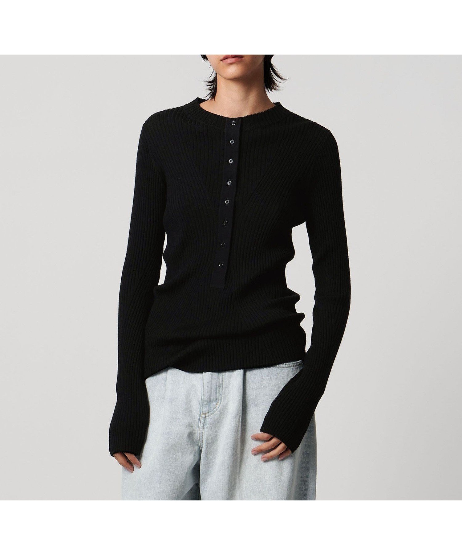【ユナイテッドアローズ/UNITED ARROWS】のAEWEN MATOPH ウールリブヘンリーネック ニットプルオーバー インテリア・キッズ・メンズ・レディースファッション・服の通販 founy(ファニー) 　ファッション　Fashion　レディースファッション　Fashion for Women　トップス・カットソー　Cut & Sew Tops　ニット　Knit Tops & Sweaters　カジュアルプルオーバー・ニットトップス　Pullovers & Knit Tops / Casual Pullovers　インナー　Innerwear　シンプル　Simple, Minimal　ジャケット　Jacket, Outerwear　バランス　Balance, Style Balance　フィット　Fit, Slim Fit　フェミニン　Feminine, Girly　フロント　Front, Front Design　リブニット　Rib Knit, Ribbed Knit　ワイド　Wide, Wide Fit　ワイドリブ　Wide Rib, Wide Ribbed Knit　BLACK|ID: prp329100004720858 ipo3291000000034115251