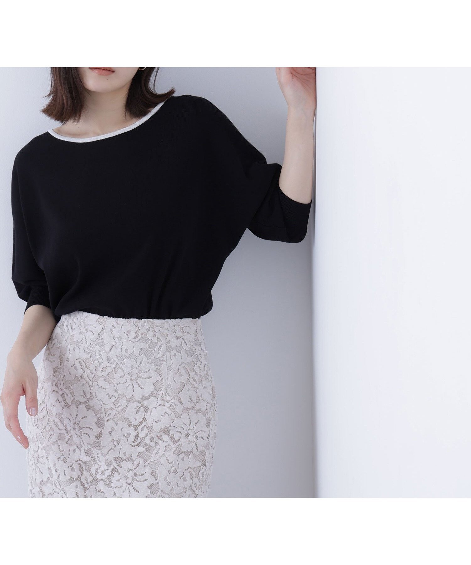 【ナチュラル ビューティー ベーシック/NATURAL BEAUTY BASIC】の総針ベーシックシリーズ バイカラードルマンニット インテリア・キッズ・メンズ・レディースファッション・服の通販 founy(ファニー) 　ファッション　Fashion　レディースファッション　Fashion for Women　トップス・カットソー　Cut & Sew Tops　ニット　Knit Tops & Sweaters　プレート　Plate, Dish　ベーシック　Basic, Essential　ブラック×オフ3|ID: prp329100004720864 ipo3291000000034234705