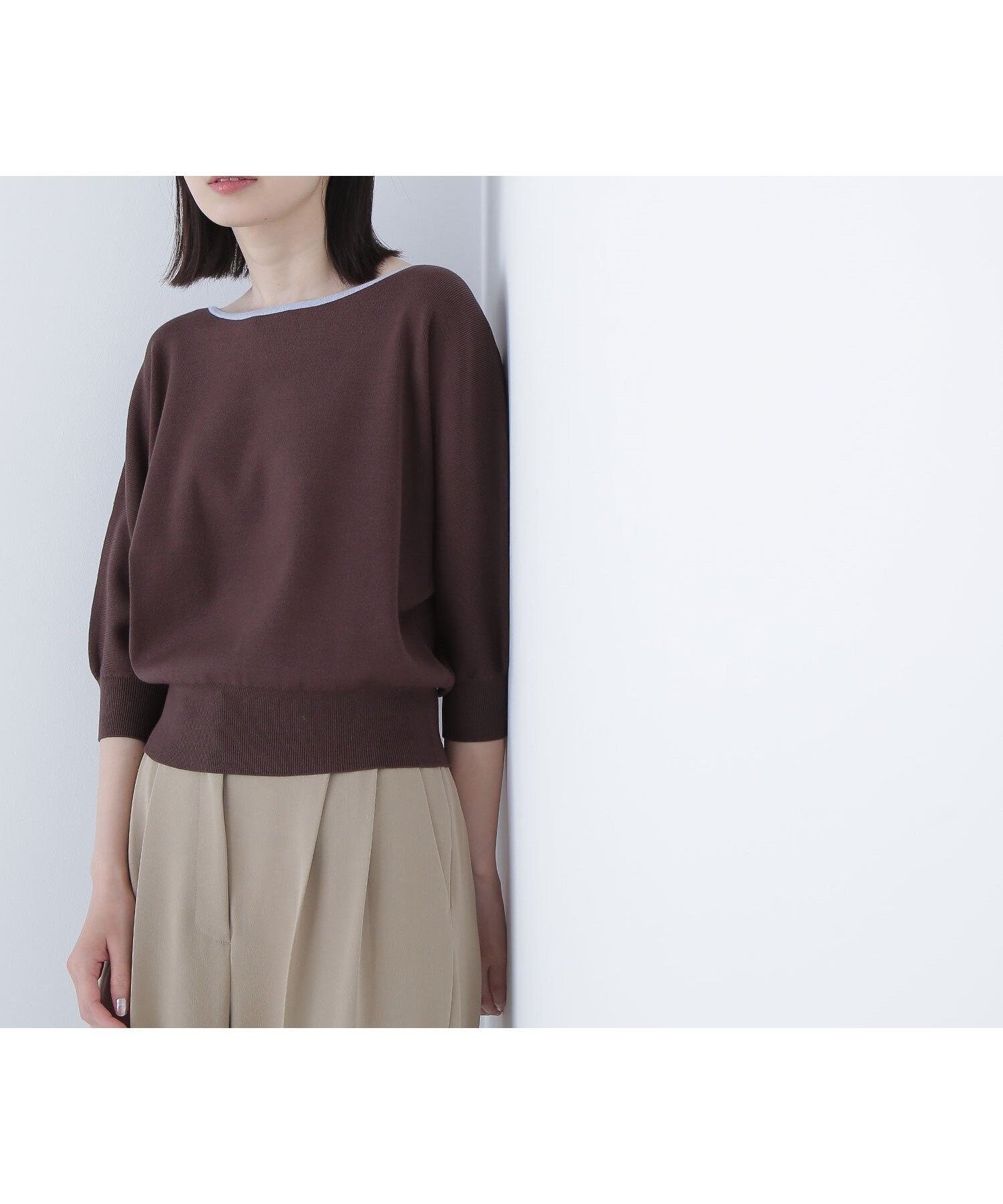 【ナチュラル ビューティー ベーシック/NATURAL BEAUTY BASIC】の総針ベーシックシリーズ バイカラードルマンニット インテリア・キッズ・メンズ・レディースファッション・服の通販 founy(ファニー) 　ファッション　Fashion　レディースファッション　Fashion for Women　トップス・カットソー　Cut & Sew Tops　ニット　Knit Tops & Sweaters　プレート　Plate, Dish　ベーシック　Basic, Essential　ブラウン×ブルー2|ID: prp329100004720864 ipo3291000000034234707