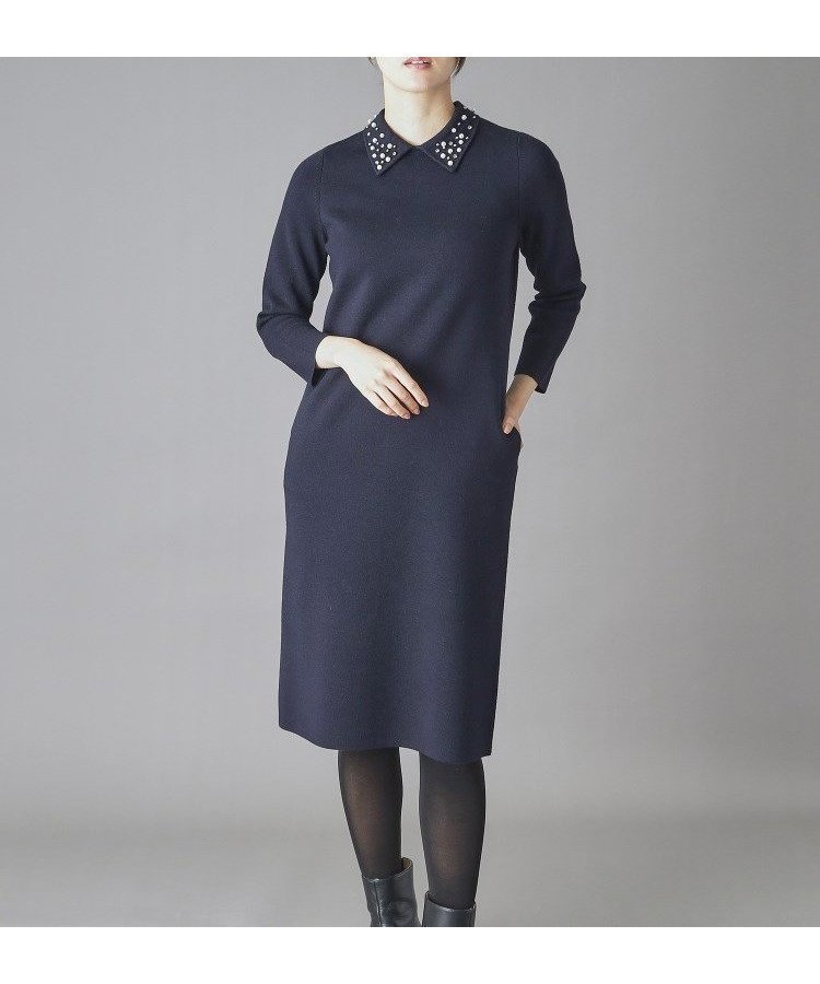 【ドレステリア/DRESSTERIOR】のビジューカラーニットワンピース インテリア・キッズ・メンズ・レディースファッション・服の通販 founy(ファニー)  ファッション Fashion レディースファッション Fashion for Women ワンピース Dresses ニットワンピース Knit Dresses アクセサリー Fashion Accessories アクリル Acrylic Material コンパクト Compact, Small Size ストレート Straight, Straight Cut スマート Smart, Elegant バランス Balance, Style Balance ビジュー Bijou, Jewel-like Accent ミラノリブ Milano Rib, Milano Stitch ランダム Random, Irregular エレガント 上品 Elegant ホリデーシーズン Holiday Season ネイビー|ID: prp329100004721000 ipo3291000000034116962