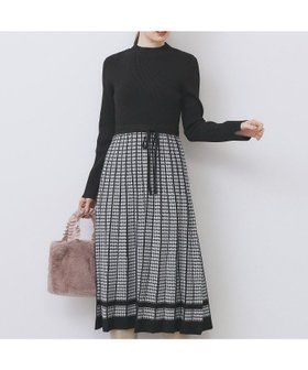 【インデックス/INDEX】の千鳥チェックバイカラーニットワンピース【洗濯機OK/抗ピル】 人気、トレンドファッション・服の通販 founy(ファニー) ファッション Fashion レディースファッション Fashion for Women ワンピース Dresses ニットワンピース Knit Dresses クラシカル Classical, Vintage-Inspired シンプル Simple, Minimal ジャカード／ジャガード Jacquard, Woven Pattern チェック Check, Plaid, Tartan トレンド Trend, Trending Now ハイネック High Neck, Mock Neck ポケット Pocket, Pocket Detail リボン Ribbon, Bow エレガント 上品 Elegant |ID:prp329100004721002