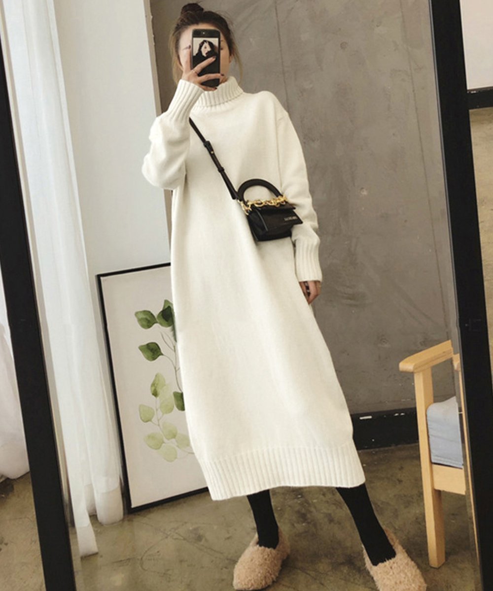 【ミニミニストア/miniministore】のハイネックニットワンピースゆったり秋冬服 インテリア・キッズ・メンズ・レディースファッション・服の通販 founy(ファニー) 　ファッション　Fashion　レディースファッション　Fashion for Women　ワンピース　Dresses　ニットワンピース　Knit Dresses　アクリル　Acrylic Material　シンプル　Simple, Minimal　タートルネック　Turtleneck, High Neck　ベーシック　Basic, Essential　無地　Plain, Solid Color　ロング　Long, Long-Length　A/W・秋冬　Autumn/Winter　ビジネス 仕事 通勤　Business / Work / Commuting　オフホワイト|ID: prp329100004721008 ipo3291000000034117017
