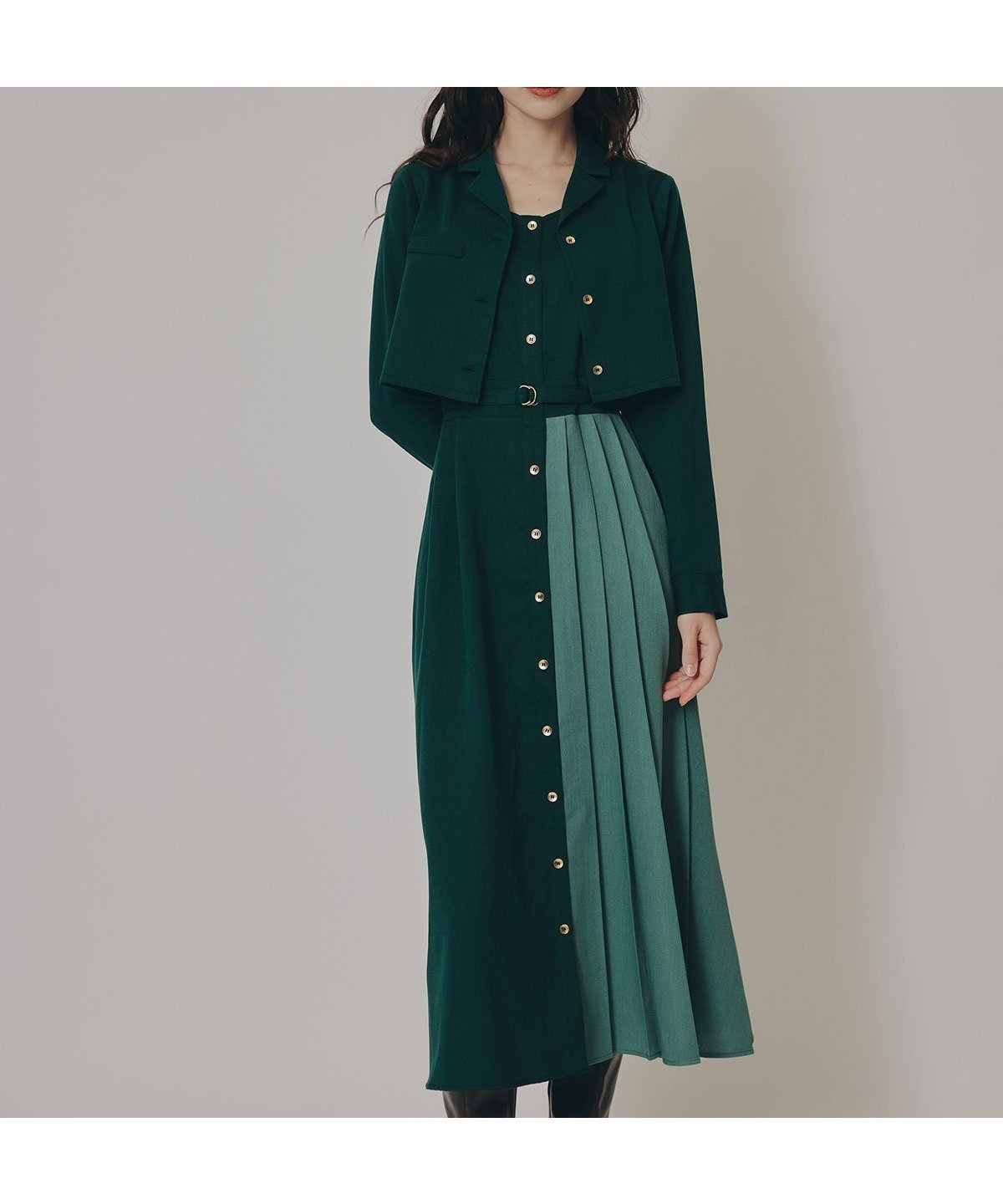 【レディアゼル/REDYAZEL】のバイカラーアシメプリーツロングスリーブシャツワンピース インテリア・キッズ・メンズ・レディースファッション・服の通販 founy(ファニー) ファッション Fashion レディースファッション Fashion for Women ワンピース Dresses シャツワンピース / 1枚で着映えコーデ Shirt Dresses おすすめ Recommended / Our Picks アシンメトリー Asymmetrical Style ジャケット Jacket, Outerwear プリーツ Pleats, Pleated A/W・秋冬 Autumn/Winter 長袖 Long Sleeve, Full Sleeve ダークグリーン|ID: prp329100004721023 ipo3291000000034906831
