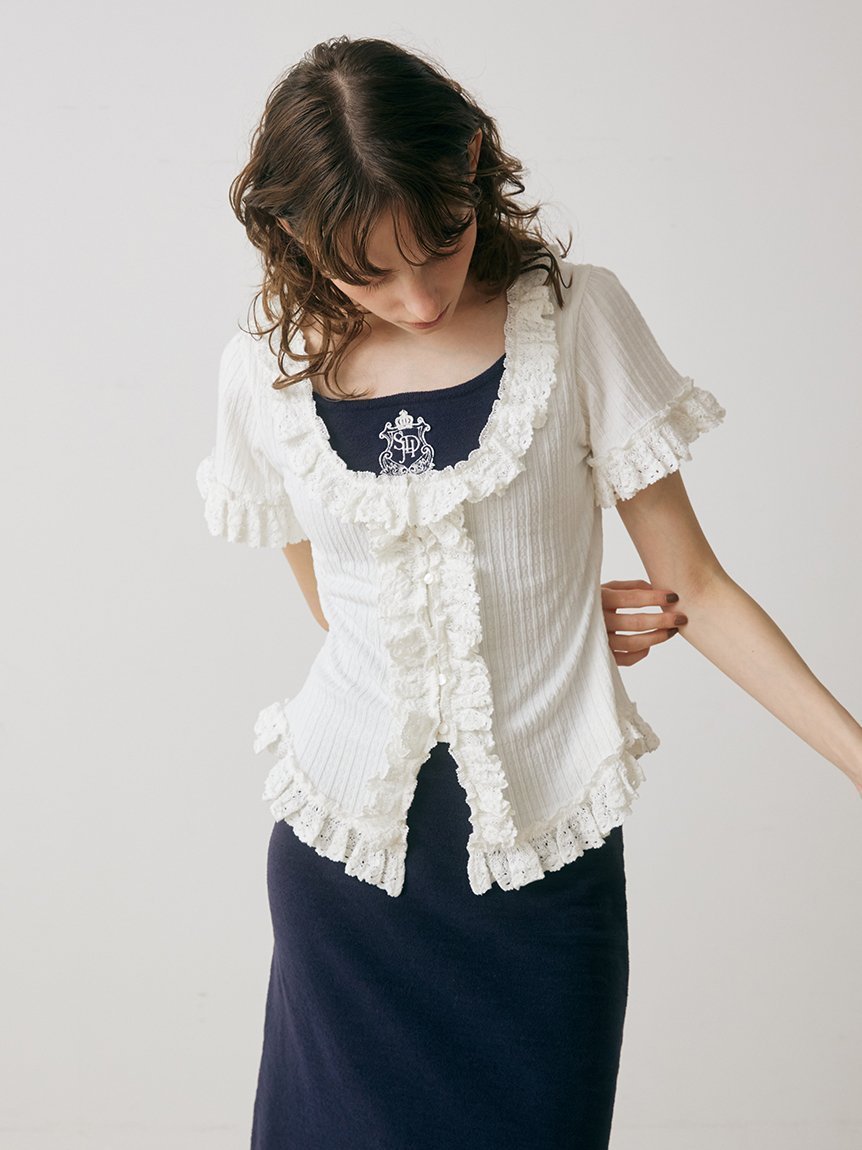 【スナイデル ホーム/SNIDEL HOME】のフリルレースカットプルオーバー 人気、トレンドファッション・服の通販 founy(ファニー)  ファッション Fashion レディースファッション Fashion for Women トップス・カットソー Cut & Sew Tops カジュアルプルオーバー・ニットトップス Pullovers & Knit Tops / Casual Pullovers カットソー Cut and Sewn Top ショート Short, Short Length スマート Smart, Elegant フェミニン Feminine, Girly フリル Frill, Ruffle レース Lace, Lace Fabric ロング Long, Long-Length 半袖 Short Sleeve, Half Sleeve  other-1|ID: prp329100004721028 ipo3291000000034353532