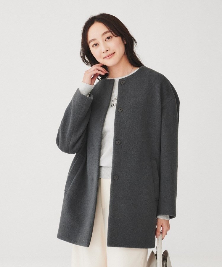 【アンタイトル/UNTITLED】の【日本製】ミディ丈ノーカラーコート インテリア・キッズ・メンズ・レディースファッション・服の通販 founy(ファニー) 　ファッション　Fashion　レディースファッション　Fashion for Women　アウター　Coat / Outerwear Collection　コート・ロングコート・ピーコート　Long Coats, Peacoats & More　おすすめ　Recommended / Our Picks　スマート　Smart, Elegant　ポケット　Pocket, Pocket Detail　ワイド　Wide, Wide Fit　日本製　Made In Japan　チャコールグレー|ID: prp329100004721165 ipo3291000000034118696