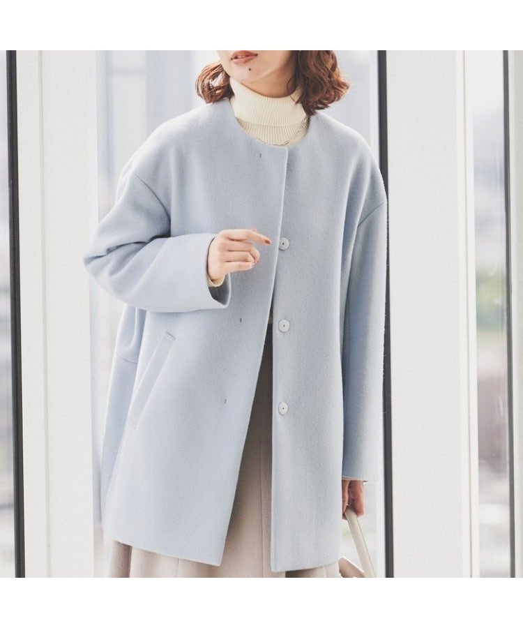 【アンタイトル/UNTITLED】の【日本製】ミディ丈ノーカラーコート インテリア・キッズ・メンズ・レディースファッション・服の通販 founy(ファニー) 　ファッション　Fashion　レディースファッション　Fashion for Women　アウター　Coat / Outerwear Collection　コート・ロングコート・ピーコート　Long Coats, Peacoats & More　おすすめ　Recommended / Our Picks　スマート　Smart, Elegant　ポケット　Pocket, Pocket Detail　ワイド　Wide, Wide Fit　日本製　Made In Japan　ブルー|ID: prp329100004721165 ipo3291000000034118698