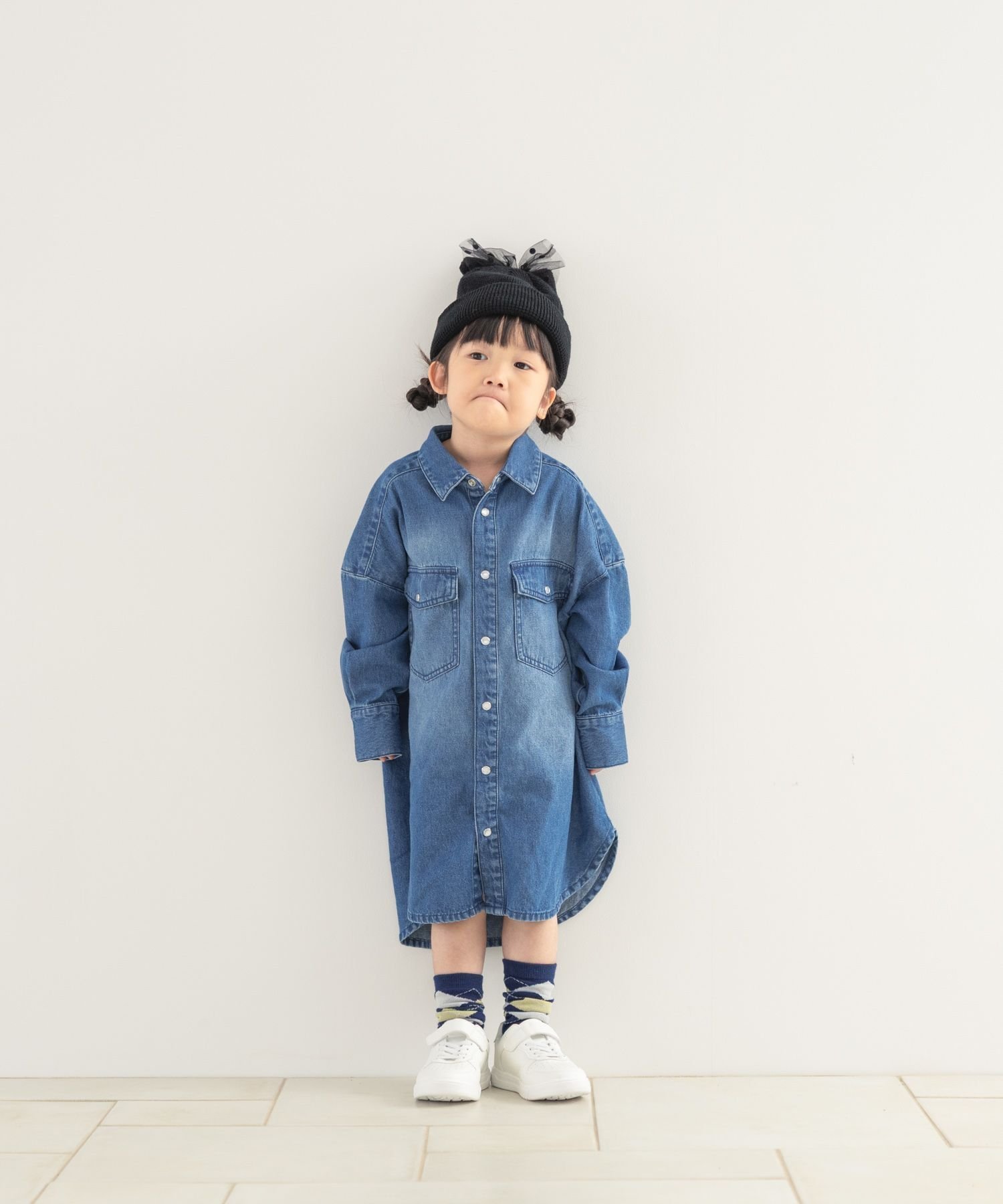 【ローリーズファーム/LOWRYS FARM / KIDS】のデニムシャツワンピース インテリア・キッズ・メンズ・レディースファッション・服の通販 founy(ファニー) 　ファッション　Fashion　キッズファッション　Fashion for Kids　ワンピース　Dresses　ウエスタン　Western Style　ショルダー　Shoulder, Shoulder Strap　フラップ　Flap, Flap Pocket　フレア　Flare, Flared　ポケット　Pocket, Pocket Detail　ヨーク　Yoke, Yoke Design　USED|ID: prp329100004721243 ipo3291000000034119689