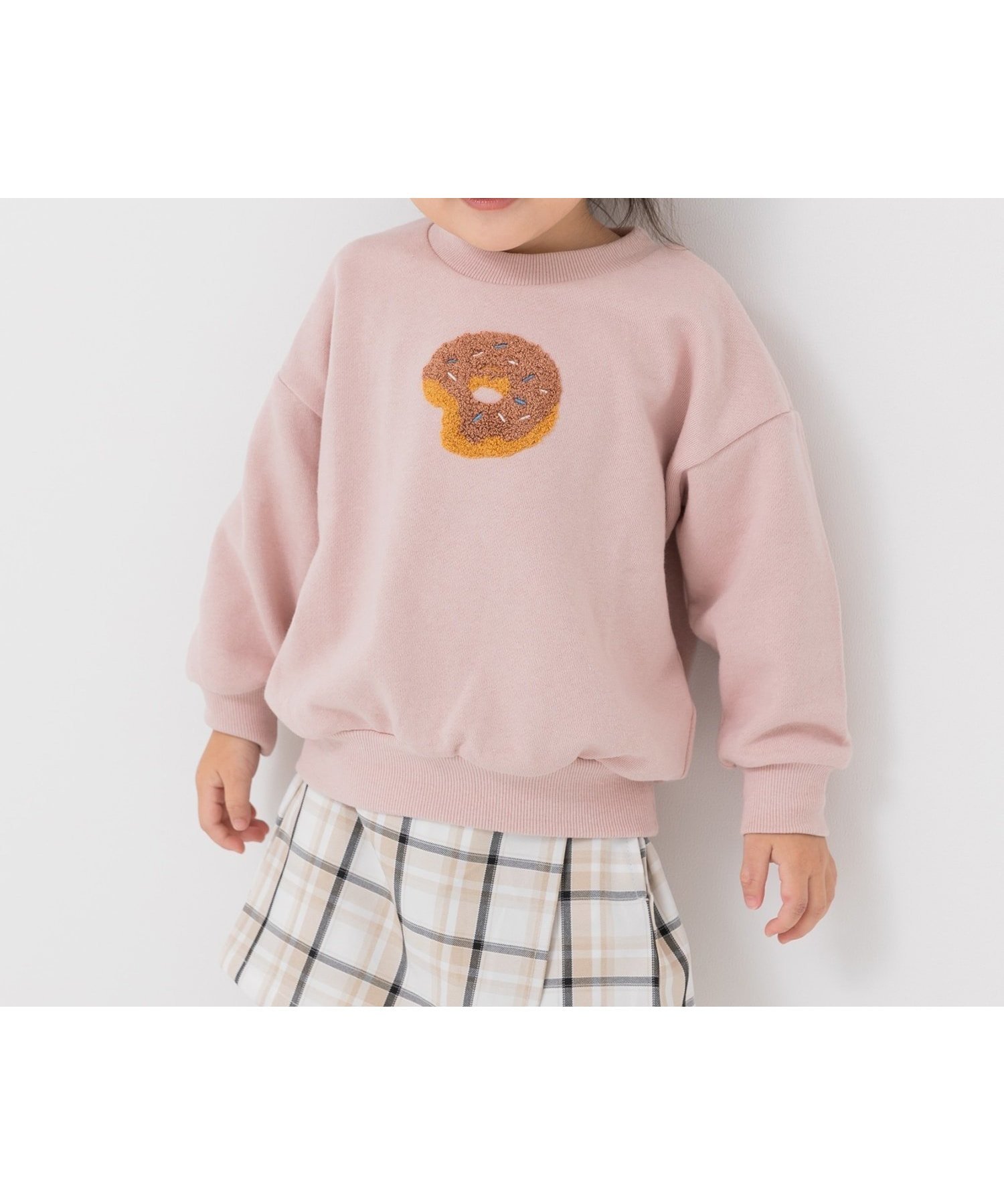【チルツー/chil2 / KIDS】の綿100% サガラ刺繍裏毛トレーナー インテリア・キッズ・メンズ・レディースファッション・服の通販 founy(ファニー) 　ファッション　Fashion　キッズファッション　Fashion for Kids　イラスト　Illustration　トレーナー　Sweatshirt, Trainer　モチーフ　Motif, Design Theme　Iドーナツ/スモークピンク|ID: prp329100004721245 ipo3291000000034119711