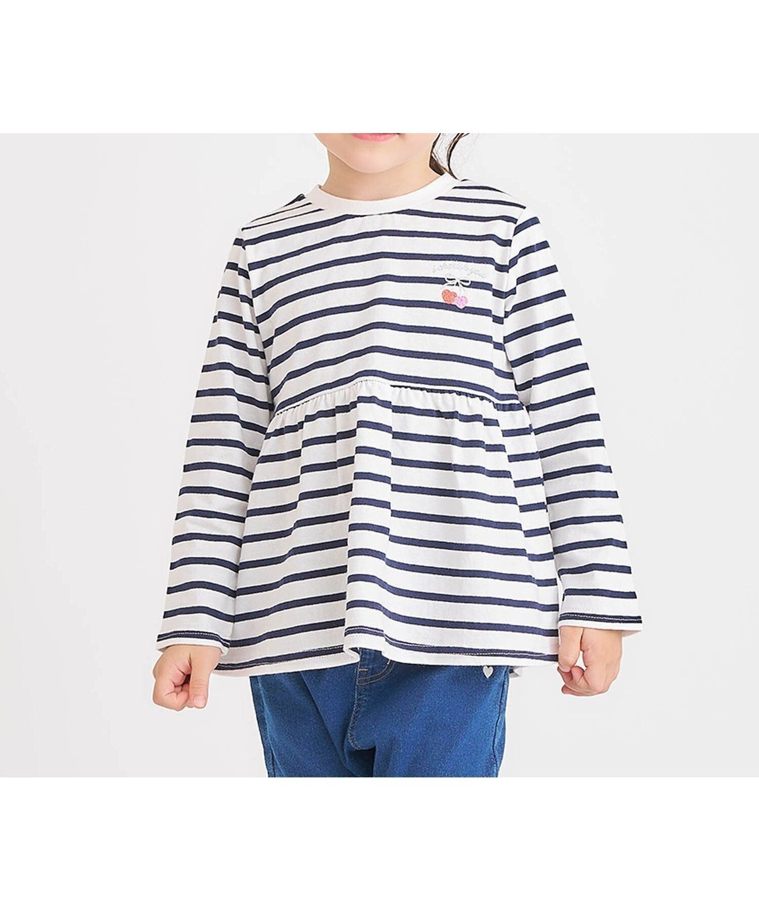 【エフオー オンラインストア/F.O.Online Store / KIDS】のペプラムフレアTシャツ/7days Style インテリア・キッズ・メンズ・レディースファッション・服の通販 founy(ファニー) 　ファッション　Fashion　キッズファッション　Fashion for Kids　フレア　Flare, Flared　ペプラム　Peplum, Flared Hem　長袖　Long Sleeve, Full Sleeve　ボーダー柄|ID: prp329100004721692 ipo3291000000034122886