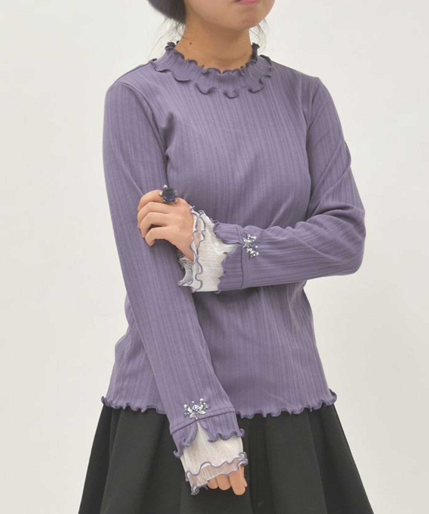 【アクシーズファム/axes femme】のラメチュールメロープルオーバー インテリア・キッズ・メンズ・レディースファッション・服の通販 founy(ファニー)  ファッション Fashion レディースファッション Fashion for Women トップス・カットソー Cut & Sew Tops カジュアルプルオーバー・ニットトップス Pullovers & Knit Tops / Casual Pullovers インナー Innerwear 秋 Autumn カラフル Colorful Design ストライプ Stripe, Striped Pattern スリット Slit, Slit Detail パープル Purple, Violet パール Pearl, Pearl Accent ビジュー Bijou, Jewel-like Accent フリル Frill, Ruffle ワンポイント One Point, Statement Accent 冬 Winter / This Winter おすすめ Recommended / Our Picks パープル|ID: prp329100004721695 ipo3291000000034353508