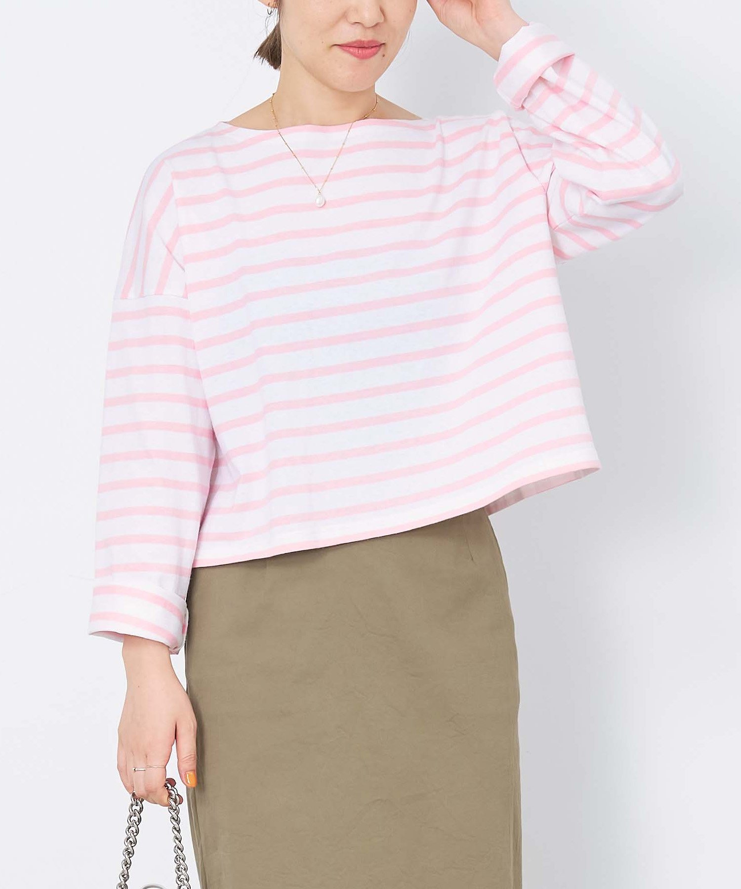 【マイカ ディール/MICA & DEAL】の【Le minor】ボーダールーズフィットT-shirt-PETIT COPAIN COURT インテリア・キッズ・メンズ・レディースファッション・服の通販 founy(ファニー) 　ファッション　Fashion　レディースファッション　Fashion for Women　トップス・カットソー　Cut & Sew Tops　シャツ・ブラウス・オフィスカジュアル　Elegant Blouses & Button-Ups　ロングTシャツ・Tシャツ　Longline T-Shirts & Tees　クロップド　Cropped, Short Length　トレンド　Trend, Trending Now　定番　Standard, Basic Item　人気　Popular, Best Seller　ハイライズ　High Rise, High Waist　フィット　Fit, Slim Fit　フランス　France, French　ワイド　Wide, Wide Fit　L/PINK|ID: prp329100004721774 ipo3291000000034124446