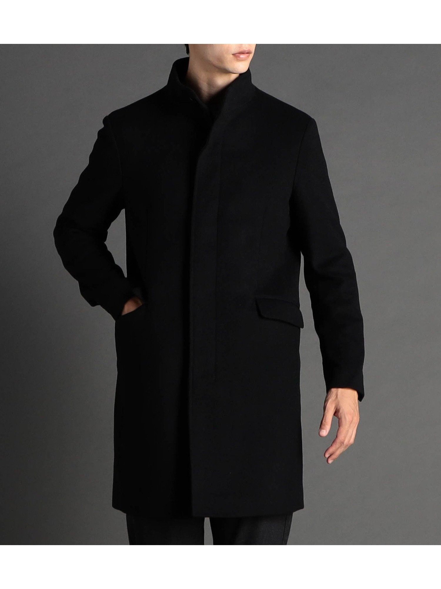 【ニコル/NICOLE / MEN】の【ex/tra】カシミヤビーバー スタンドカラーコート インテリア・キッズ・メンズ・レディースファッション・服の通販 founy(ファニー) 　ファッション　Fashion　メンズファッション　Fashion for Men　シンプル　Simple, Minimal　スタイリッシュ　Stylish, Fashionable　スタンド　Stand Collar, Upright Stand　スマート　Smart, Elegant　セットアップ　Set-Up, Coordinated Outfit　ビジネス 仕事 通勤　Business / Work / Commuting　ポケット　Pocket, Pocket Detail　エレガント 上品　Elegant　49ブラック|ID: prp329100004721788 ipo3291000000035007133