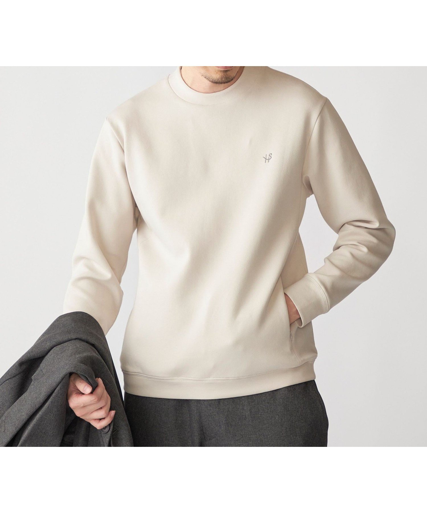 【シップス/SHIPS / MEN】の【WEB限定】SHIPS テレワーク ビズ ワンポイントロゴ ハイゲージ ダブルニット スウェット インテリア・キッズ・メンズ・レディースファッション・服の通販 founy(ファニー) 　ファッション　Fashion　メンズファッション　Fashion for Men　インナー　Innerwear　エレガント 上品　Elegant　カットソー　Cut and Sewn Top　ジャケット　Jacket, Outerwear　スウェット / スエット　Sweatshirt, Sweatwear　セットアップ　Set-Up, Coordinated Outfit　ダブル　Double, Double-Breasted　バランス　Balance, Style Balance　パターン　Pattern, Design Print　ブルゾン　Blouson, Bomber Jacket　ベーシック　Basic, Essential　ルーズ　Loose, Oversized　ワンポイント　One Point, Statement Accent　ビジネス 仕事 通勤　Business / Work / Commuting　ベージュ|ID: prp329100004721871 ipo3291000000034198372