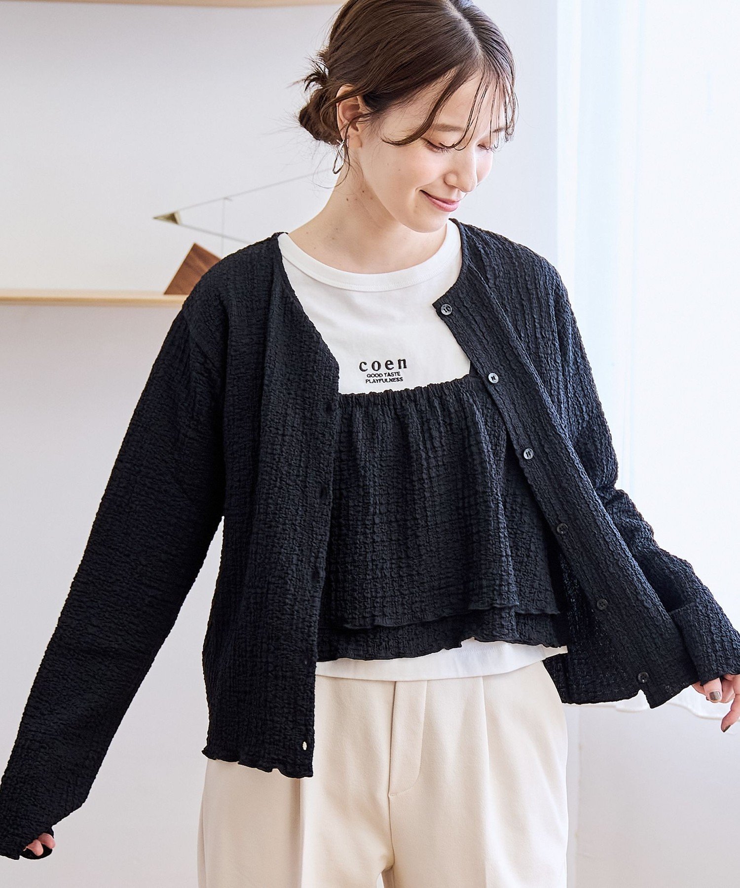 【コーエン/COEN】の【セットアイテム】ポコポコキャミカーディガン マルチWAYセット インテリア・キッズ・メンズ・レディースファッション・服の通販 founy(ファニー) ファッション Fashion レディースファッション Fashion for Women トップス・カットソー Cut & Sew Tops カーディガン・羽織り Layered Style Cardigans キャミソール&ノースリーブ Camisoles & Sleeveless Tops カーディガン Cardigan, Knitwear キャミソール Camisole, Spaghetti Strap Top シンプル Simple, Minimal ビスチェ Bustier, Corset Top ロング Long, Long-Length おすすめ Recommended / Our Picks BLACK|ID: prp329100004721904 ipo3291000000034780427