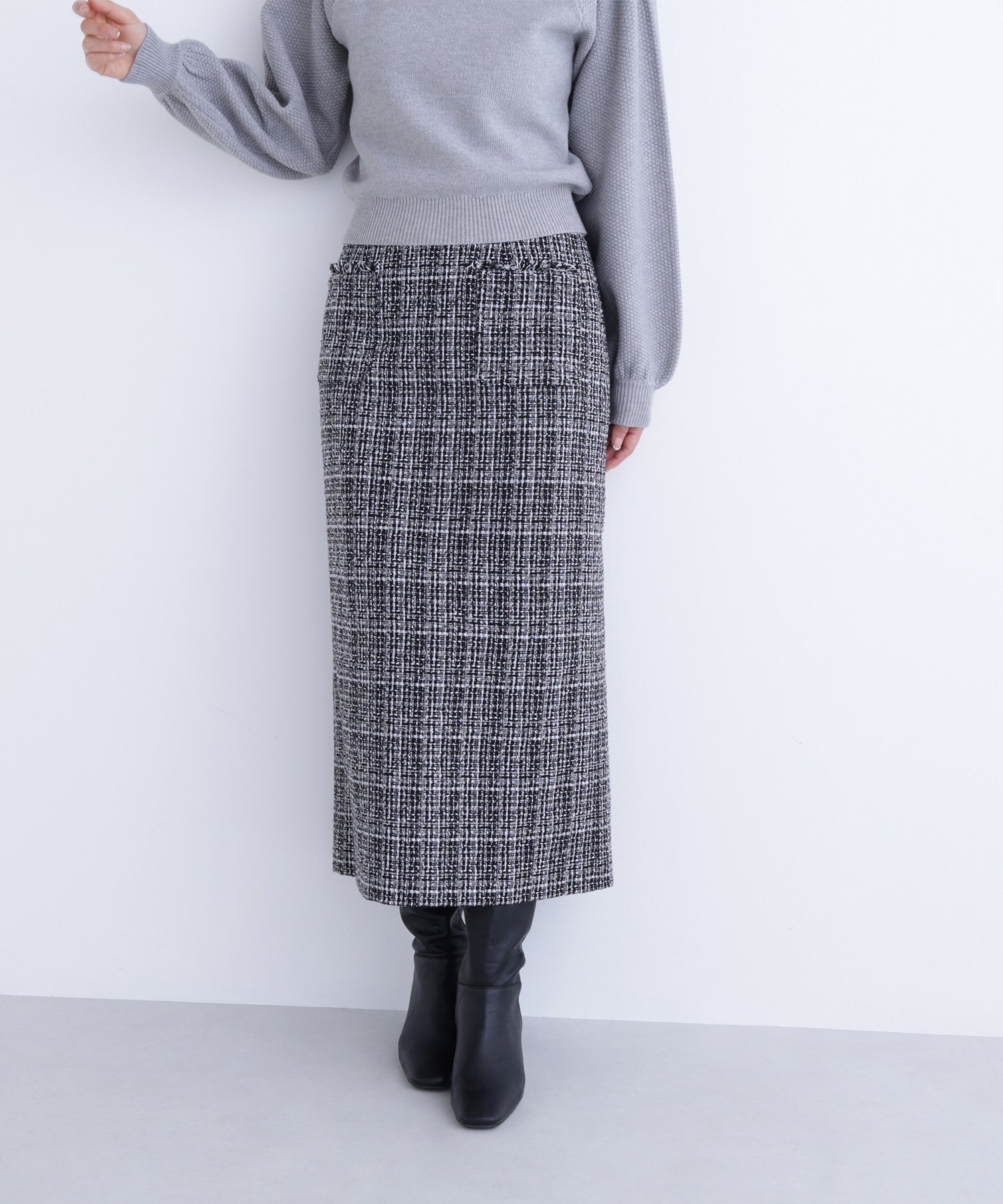 【ナチュラル ビューティー ベーシック/NATURAL BEAUTY BASIC】のツイーディーナロースカート インテリア・キッズ・メンズ・レディースファッション・服の通販 founy(ファニー) 　ファッション　Fashion　レディースファッション　Fashion for Women　スカート　Skirts　ツイード　Twill, Twill Weave　ポケット　Pocket, Pocket Detail　クロ系2|ID: prp329100004721954 ipo3291000000034529297