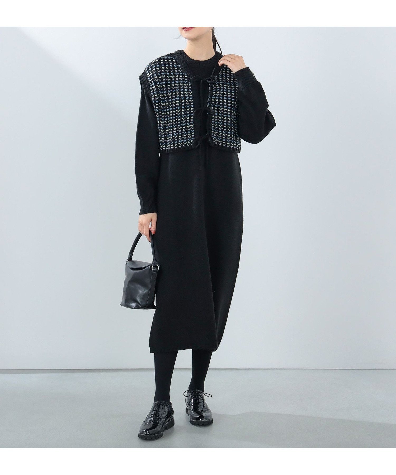 【ビームス ウイメン/BEAMS】のハート柄ベスト セット ニットワンピース(セットアイテム・ウォッシャブル)) インテリア・キッズ・メンズ・レディースファッション・服の通販 founy(ファニー) 　ファッション　Fashion　レディースファッション　Fashion for Women　アウター　Coat / Outerwear Collection　ワンピース　Dresses　ニットワンピース　Knit Dresses　アンサンブル　Ensemble Set　カットソー　Cut and Sewn Top　シンプル　Simple, Minimal　トレンド　Trend, Trending Now　ブルゾン　Blouson, Bomber Jacket　ベスト　Vest, Waistcoat　ワイド　Wide, Wide Fit　おすすめ　Recommended / Our Picks　BLACK|ID: prp329100004722026 ipo3291000000034660234