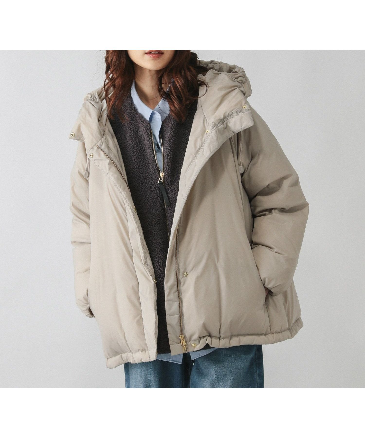 【グローバルワーク/GLOBAL WORK】のエアリュクスダウンフードブルゾン/495695 インテリア・キッズ・メンズ・レディースファッション・服の通販 founy(ファニー) ファッション Fashion レディースファッション Fashion for Women アウター Coat / Outerwear Collection ブルゾンジャケット・スポーティアウター Blouson Jackets ストレート Straight, Straight Cut ダウン Down, Puffer バランス Balance, Style Balance ボトム Bottoms, Lower Wear メタル Metal, Metal Parts 軽量 Lightweight, Ultra Light ベージュ52|ID: prp329100004722053 ipo3291000000034467921