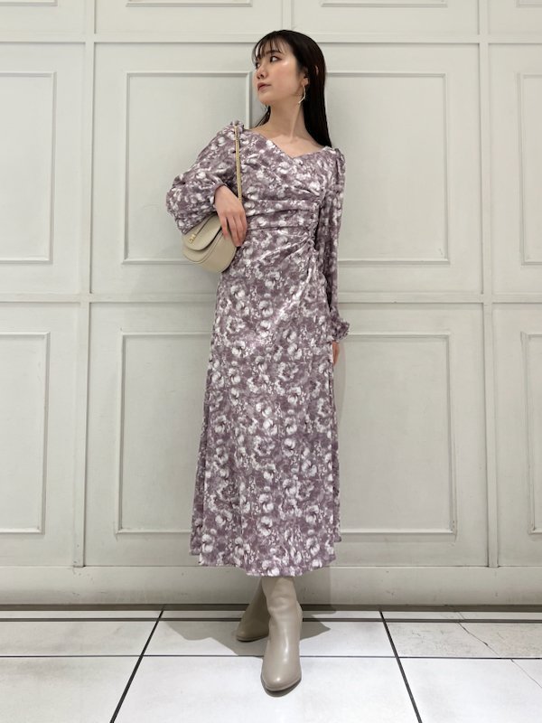 【スナイデル/SNIDEL】のジャガードプリントワンピース インテリア・キッズ・メンズ・レディースファッション・服の通販 founy(ファニー) 　ファッション　Fashion　レディースファッション　Fashion for Women　ワンピース　Dresses　ギャザー　Gathered, Ruffled　スマート　Smart, Elegant　プリント　Print, Printed Pattern　リボン　Ribbon, Bow　PNK[066]|ID: prp329100004722196 ipo3291000000034130695