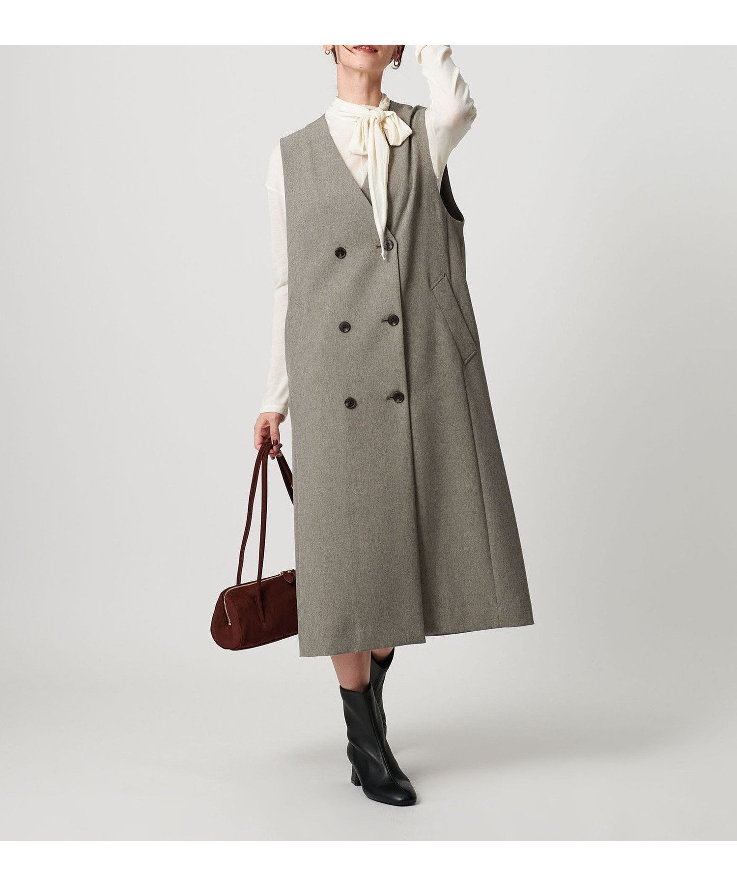 【ビューティ&ユース ユナイテッドアローズ/BEAUTY&YOUTH / UNITED ARROWS】のポリエステルブレンド ジレ ジャンパースカート 2WAY インテリア・キッズ・メンズ・レディースファッション・服の通販 founy(ファニー) 　ファッション　Fashion　レディースファッション　Fashion for Women　アウター　Coat / Outerwear Collection　インナー　Innerwear　ウォーム　Warm Fabric　クラシック　Classic, Timeless Style　ジャケット　Jacket, Outerwear　スマート　Smart, Elegant　セットアップ　Set-Up, Coordinated Outfit　ダブル　Double, Double-Breasted　ポケット　Pocket, Pocket Detail　おすすめ　Recommended / Our Picks　LT.GRAY|ID: prp329100004722217 ipo3291000000034988099