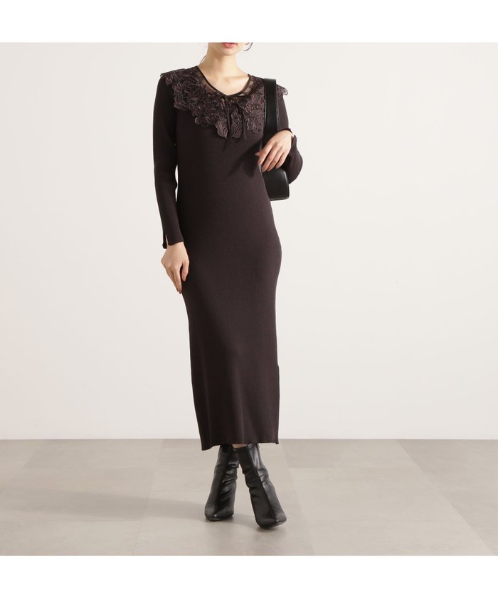 【プロポーション ボディドレッシング/PROPORTION BODY DRESSING】のケープ風レース付きニットワンピース 25AW インテリア・キッズ・メンズ・レディースファッション・服の通販 founy(ファニー) https://founy.com/ ファッション Fashion レディースファッション Fashion for Women ワンピース Dresses ニットワンピース Knit Dresses 2025年 2025 2025-2026秋冬・A/W Autumn/Winter 2025–26 AW25–26 スリット Slit, Slit Detail フェミニン Feminine, Girly レース Lace, Lace Fabric 人気 Popular, Best Seller |ID: prp329100004722224 ipo3291000000034609516