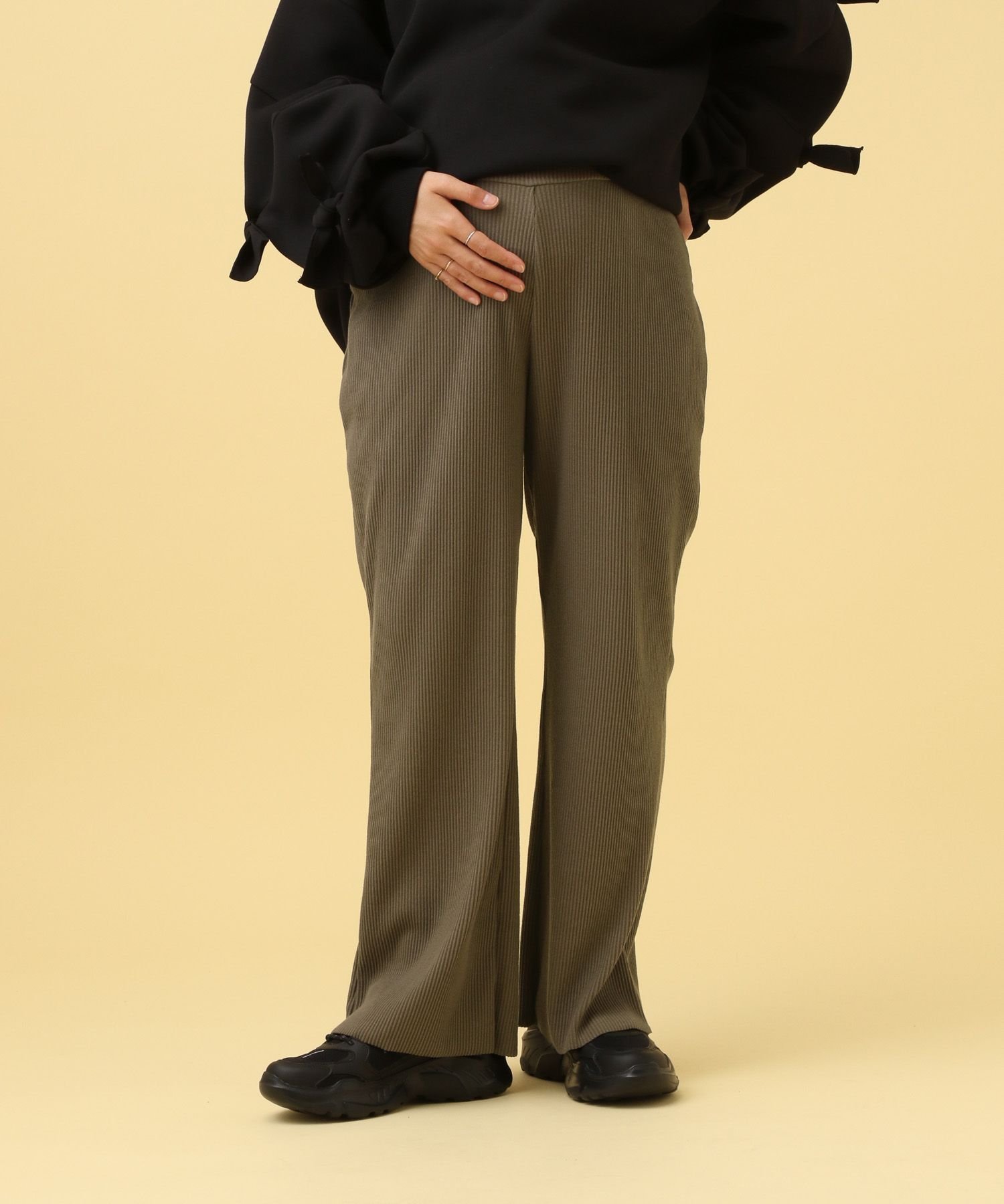 【レプシィム ローリーズファーム/LEPSIM LOWRYS FARM】の【産前・産後対応】マタニティ/リブフレアパンツ インテリア・キッズ・メンズ・レディースファッション・服の通販 founy(ファニー) 　ファッション　Fashion　キッズファッション　Fashion for Kids　ボトムス　Bottoms　おすすめ　Recommended / Our Picks　カーキブラウン72|ID: prp329100004722441 ipo3291000000034571372