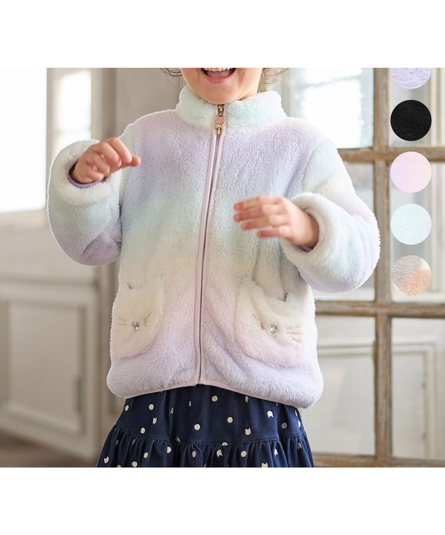 【エニー/ANY / KIDS】の【ドッキング可能】ネコボアブルゾン 人気、トレンドファッション・服の通販 founy(ファニー) 　ファッション　Fashion　キッズファッション　Fashion for Kids　洗える　Machine Washable　チェック　Check, Plaid, Tartan　チャーム　Charm, Pendant　ドッキング　Docking, Mixed Material　ネコ　Cat, Feline Motif　パーカー　Hoodie, Parka　ベーシック　Basic, Essential　ポケット　Pocket, Pocket Detail　防寒　Cold Protection, Winter-Ready　ライナー　Liner, Inner Layer　ラベンダー　Lavender　ループ　Loop, Loop Knit　 other-1|ID: prp329100004722464 ipo3291000000034624683