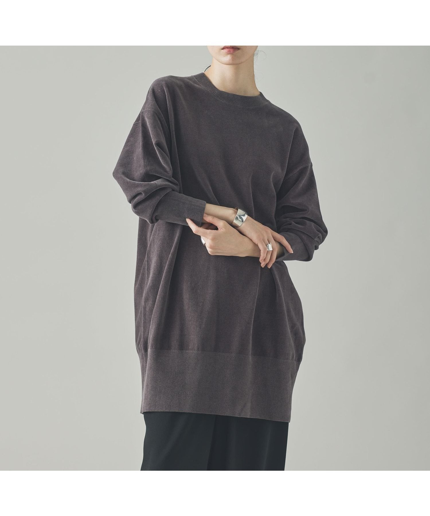 【カレンソロジー/Curensology】のニットベロアチュニック インテリア・キッズ・メンズ・レディースファッション・服の通販 founy(ファニー) 　ファッション　Fashion　レディースファッション　Fashion for Women　トップス・カットソー　Cut & Sew Tops　ニット　Knit Tops & Sweaters　ベロアトップス　Velour Tops / Velvet-Look Items　エレガント 上品　Elegant　ショート　Short, Short Length　ストレッチ　Stretch, Stretchy Fabric　チュニック　Tunic, Long Top　ベロア　Velour, Soft Velvet　リラックス　Relax, Relaxed Fit　ロング　Long, Long-Length　おすすめ　Recommended / Our Picks　グレー15|ID: prp329100004722555 ipo3291000000035089602