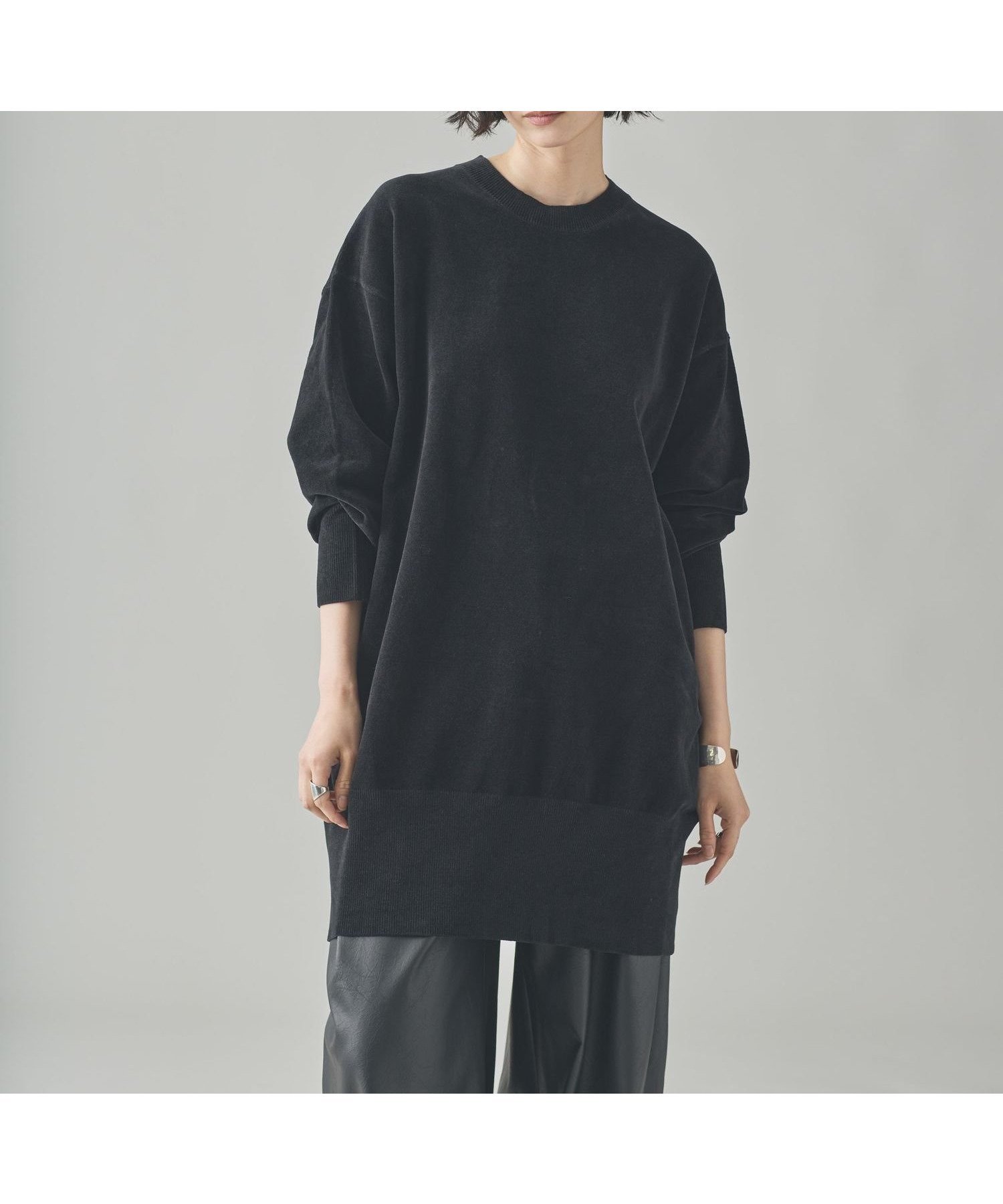 【カレンソロジー/Curensology】のニットベロアチュニック インテリア・キッズ・メンズ・レディースファッション・服の通販 founy(ファニー) 　ファッション　Fashion　レディースファッション　Fashion for Women　トップス・カットソー　Cut & Sew Tops　ニット　Knit Tops & Sweaters　ベロアトップス　Velour Tops / Velvet-Look Items　エレガント 上品　Elegant　ショート　Short, Short Length　ストレッチ　Stretch, Stretchy Fabric　チュニック　Tunic, Long Top　ベロア　Velour, Soft Velvet　リラックス　Relax, Relaxed Fit　ロング　Long, Long-Length　おすすめ　Recommended / Our Picks　ブラック09|ID: prp329100004722555 ipo3291000000035089604