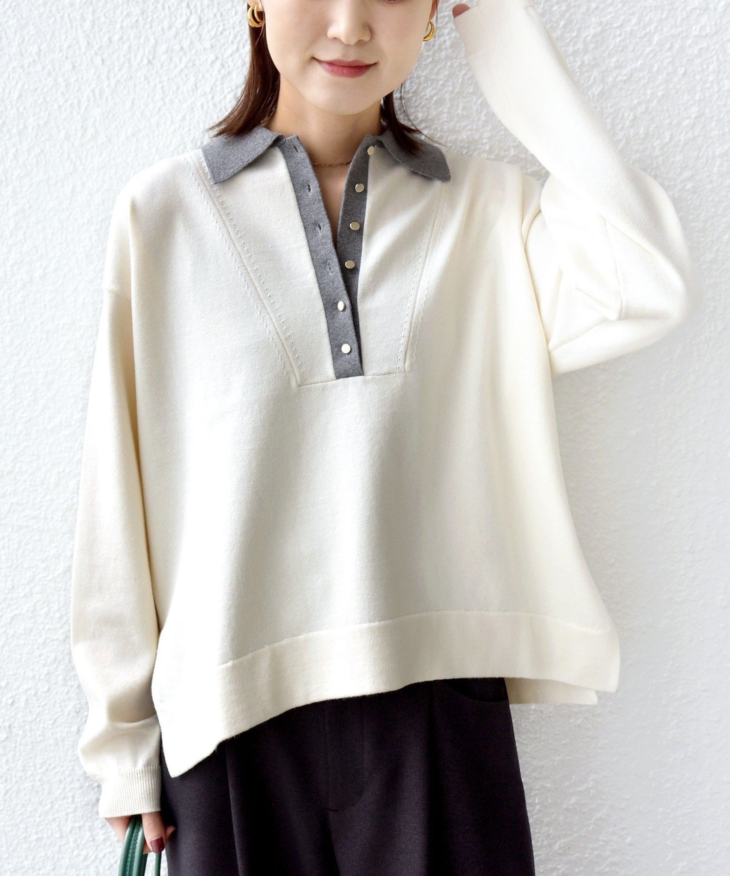 【シップス フォー ウィメン/SHIPS】の【WEB限定】 手洗い可能 サイド スリット ゴールド 釦 ポロ ニット インテリア・キッズ・メンズ・レディースファッション・服の通販 founy(ファニー) 　ファッション　Fashion　レディースファッション　Fashion for Women　トップス・カットソー　Cut & Sew Tops　ニット　Knit Tops & Sweaters　インナー　Innerwear　春　Spring　秋　Autumn　キャミソール　Camisole, Spaghetti Strap Top　クラシカル　Classical, Vintage-Inspired　シアー　Sheer, See-Through　スリット　Slit, Slit Detail　タンク　Tank Top, Sleeveless Top　ハイネック　High Neck, Mock Neck　ボトム　Bottoms, Lower Wear　ポケット　Pocket, Pocket Detail　オフホワイト|ID: prp329100004722605 ipo3291000000036163113