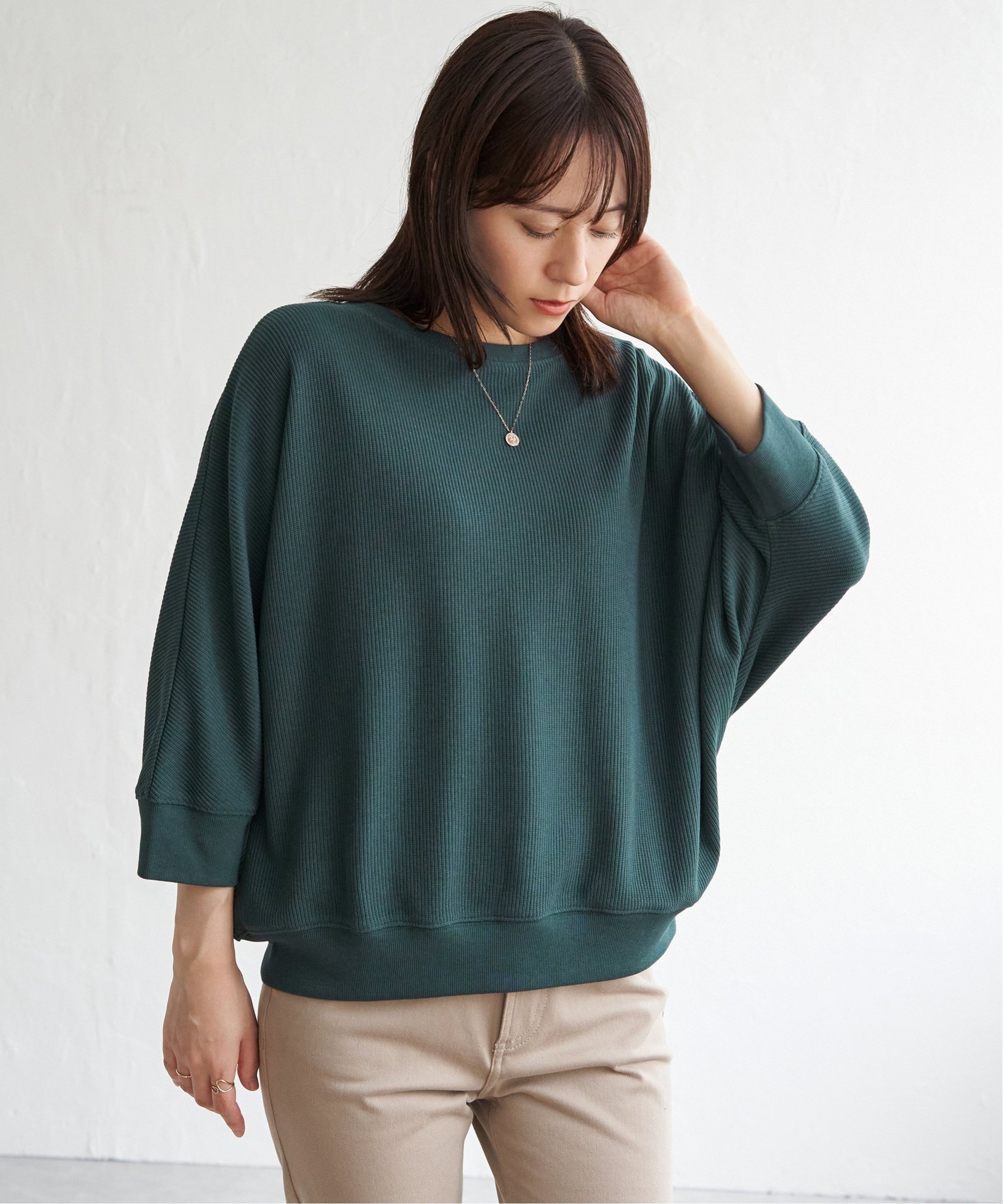 【イッカ/ikka】のタックフライスドルマンプルオーバー インテリア・キッズ・メンズ・レディースファッション・服の通販 founy(ファニー) 　ファッション　Fashion　レディースファッション　Fashion for Women　トップス・カットソー　Cut & Sew Tops　カジュアルプルオーバー・ニットトップス　Pullovers & Knit Tops / Casual Pullovers　ニットソー　Knit-Sewn, Cut & Sew Knit　ボーダー　Border, Stripe　無地　Plain, Solid Color　ダークグリーン|ID: prp329100004722881 ipo3291000000034508175