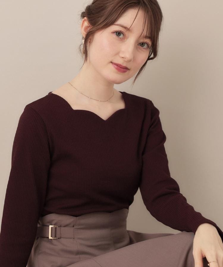 【クチュール ブローチ/Couture Brooch】の【マシンウォッシャブル・通勤・大人可愛い】ハートネックテレコプルオーバー インテリア・キッズ・メンズ・レディースファッション・服の通販 founy(ファニー) 　ファッション　Fashion　レディースファッション　Fashion for Women　トップス・カットソー　Cut & Sew Tops　カジュアルプルオーバー・ニットトップス　Pullovers & Knit Tops / Casual Pullovers　2025年　2025　2025-2026秋冬・A/W　Autumn/Winter 2025–26 AW25–26　おすすめ　Recommended / Our Picks　インナー　Innerwear　カットソー　Cut and Sewn Top　シンプル　Simple, Minimal　ジャケット　Jacket, Outerwear　ストレッチ　Stretch, Stretchy Fabric　スマート　Smart, Elegant　テレコ　Ribbed, Rib Stitch　デコルテ　Décolleté, Neckline　定番　Standard, Basic Item　ビジネス 仕事 通勤　Business / Work / Commuting　ボルドー|ID: prp329100004722976 ipo3291000000034437227