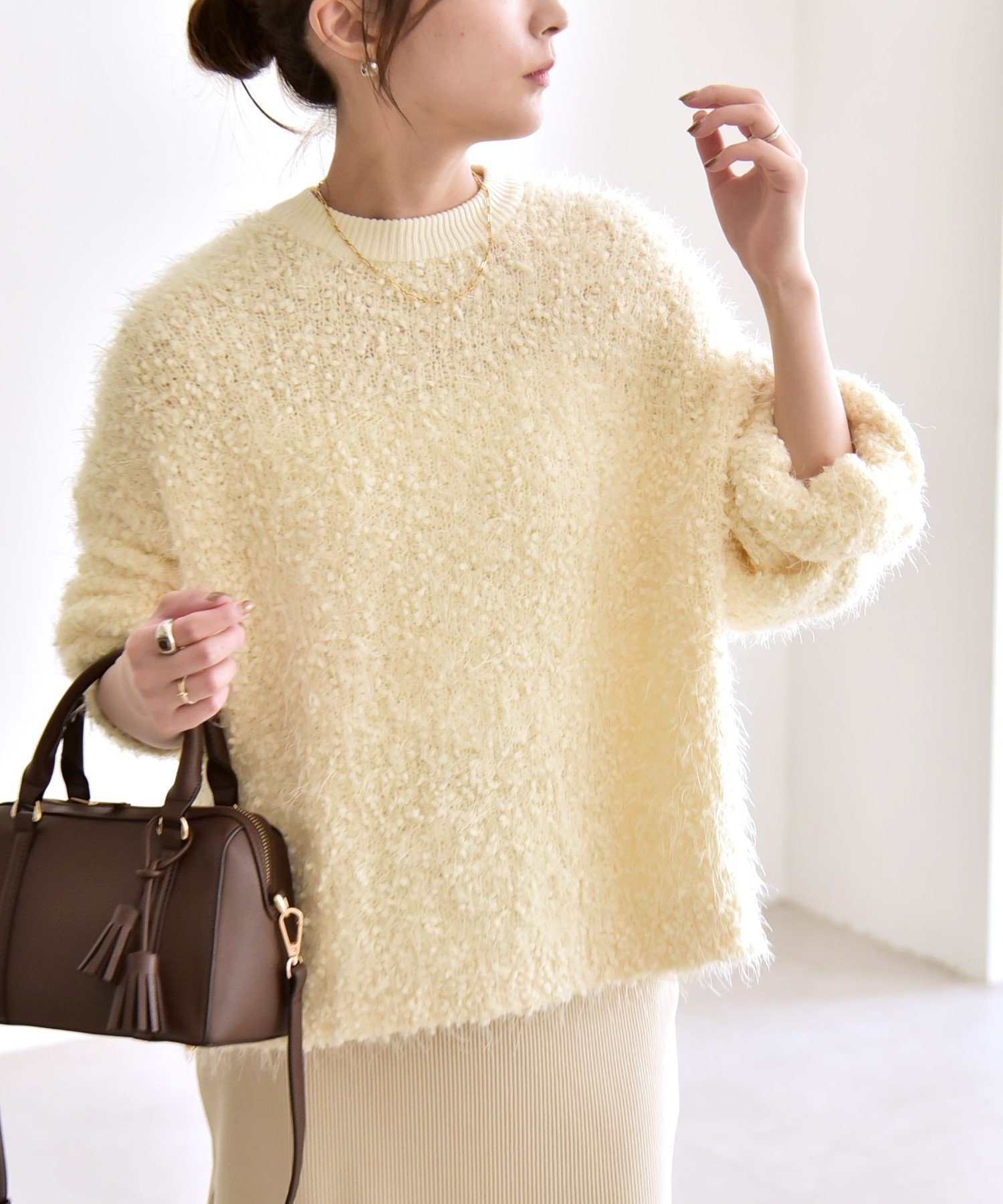 【シップス フォー ウィメン/SHIPS】のquaranciel 手洗い可能 ネップツイード クルーネック コンパクト ニット インテリア・キッズ・メンズ・レディースファッション・服の通販 founy(ファニー) ファッション Fashion レディースファッション Fashion for Women トップス・カットソー Cut & Sew Tops ニット Knit Tops & Sweaters アクセサリー Fashion Accessories エアリー Airy Texture 洗える Machine Washable コンパクト Compact, Small Size ツイード Twill, Twill Weave デニム Denim, Jeans Material ネップ Nepp, Slub Yarn ハイネック High Neck, Mock Neck フェミニン Feminine, Girly ボトム Bottoms, Lower Wear モコモコ Fuzzy, Fluffy ルーズ Loose, Oversized おすすめ Recommended / Our Picks 2025年 2025 2025-2026秋冬・A/W Autumn/Winter 2025–26 AW25–26 オフホワイト|ID: prp329100004722984 ipo3291000000034779676