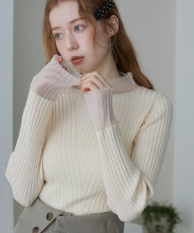 【バブ ブージュルード/Bab Bou Jeloud】の【着回し力抜群! 選べるネック】シアー使いリブニットトップス 人気、トレンドファッション・服の通販 founy(ファニー) ファッション Fashion レディースファッション Fashion for Women トップス・カットソー Cut & Sew Tops ニット Knit Tops & Sweaters クール Cool, Chic サテン Satin, Glossy Fabric シアー Sheer, See-Through シンプル Simple, Minimal ストレッチ Stretch, Stretchy Fabric スマート Smart, Elegant スラックス Slacks, Dress Pants チェック Check, Plaid, Tartan チュール Tulip, Tulip Motif デニム Denim, Jeans Material フィット Fit, Slim Fit フェミニン Feminine, Girly フロント Front, Front Design ボトルネック Bottle Neck, Mock Neck マニッシュ Mannish, Boyish ラウンド Round, Round Neck ランダム Random, Irregular リブニット Rib Knit, Ribbed Knit 再入荷 Restock / Back in Stock おすすめ Recommended / Our Picks エレガント 上品 Elegant |ID:prp329100004723027