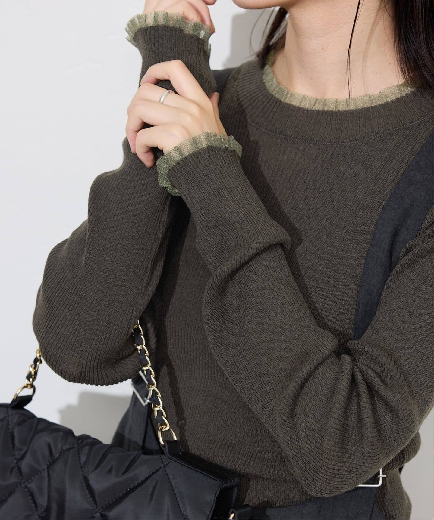 【スローブ イエナ/SLOBE IENA】のシアーフリルリブニット インテリア・キッズ・メンズ・レディースファッション・服の通販 founy(ファニー) 　ファッション　Fashion　レディースファッション　Fashion for Women　トップス・カットソー　Cut & Sew Tops　ニット　Knit Tops & Sweaters　2025年　2025　2025-2026秋冬・A/W　Autumn/Winter 2025–26 AW25–26　インナー　Innerwear　カーディガン　Cardigan, Knitwear　キャミワンピース　Cami Dress, Slip Dress　シアー　Sheer, See-Through　シンプル　Simple, Minimal　ジャケット　Jacket, Outerwear　チュール　Tulip, Tulip Motif　フィット　Fit, Slim Fit　フリル　Frill, Ruffle　ベーシック　Basic, Essential　カーキ|ID: prp329100004723050 ipo3291000000034135670