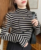 【モーメントプラス/moment+ / MEN】の12G ボトルネックワイドリブカラー ボーダーニットプルオーバー ブラック系その他|ID: prp329100004723071 ipo3291000000034950312