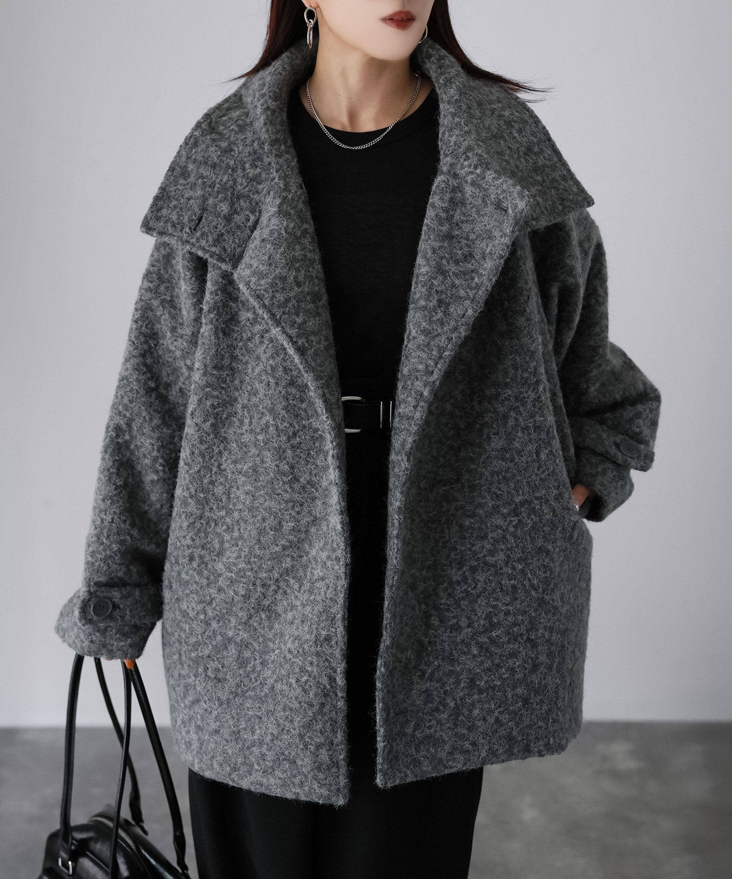 【リベリー/Riberry】のミドル丈スタンドカラーコート インテリア・キッズ・メンズ・レディースファッション・服の通販 founy(ファニー) 　ファッション　Fashion　レディースファッション　Fashion for Women　アウター　Coat / Outerwear Collection　コート・ロングコート・ピーコート　Long Coats, Peacoats & More　インナー　Innerwear　ショート　Short, Short Length　シンプル　Simple, Minimal　スウェット / スエット　Sweatshirt, Sweatwear　スタイリッシュ　Stylish, Fashionable　スタンド　Stand Collar, Upright Stand　デニム　Denim, Jeans Material　トレンド　Trend, Trending Now　バランス　Balance, Style Balance　防寒　Cold Protection, Winter-Ready　マニッシュ　Mannish, Boyish　ミドル　Middle Length, Mid Height　ループ　Loop, Loop Knit　ワイド　Wide, Wide Fit　冬　Winter / This Winter　再入荷　Restock / Back in Stock　おすすめ　Recommended / Our Picks　グレー|ID: prp329100004723206 ipo3291000000034136289