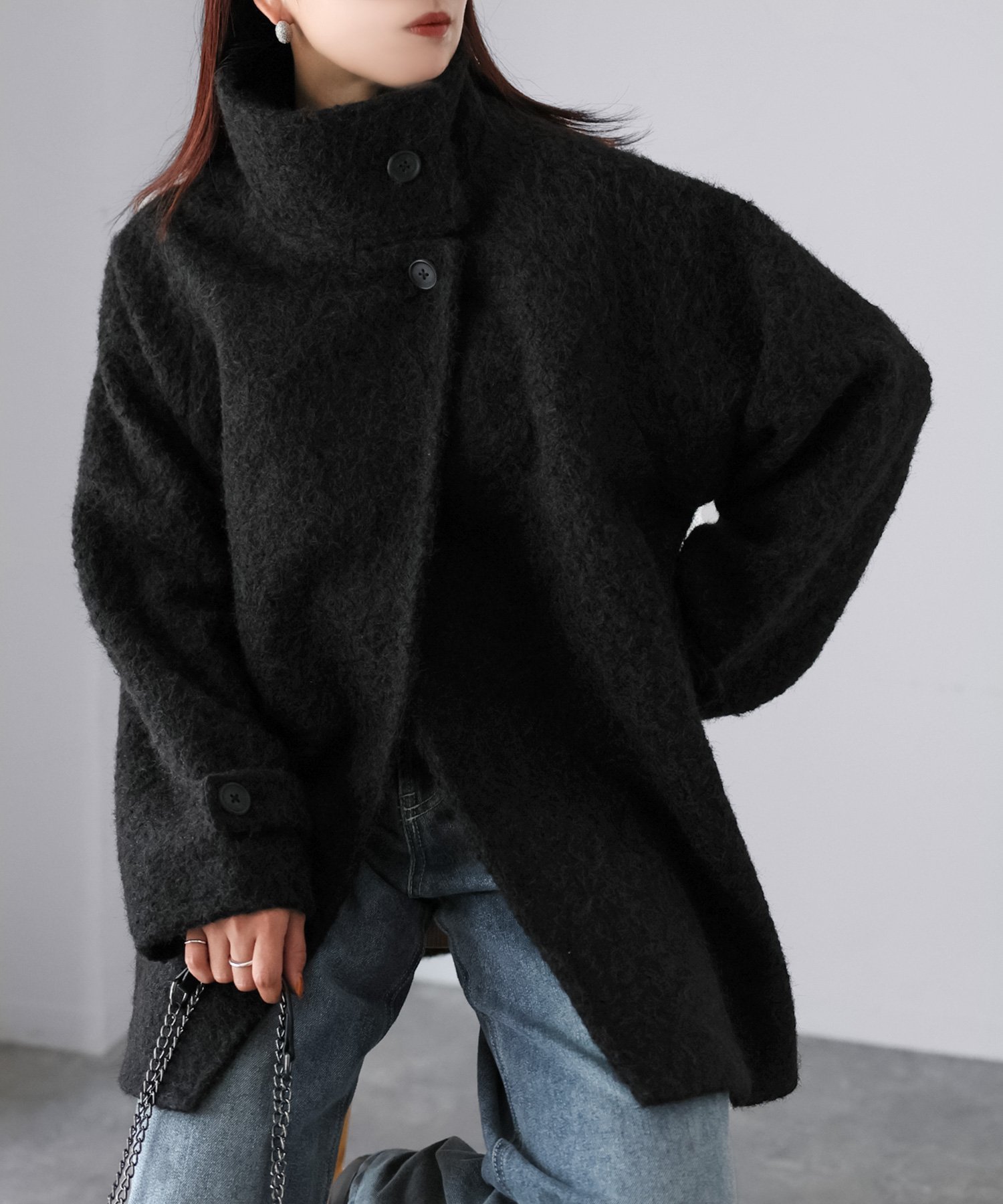 【リベリー/Riberry】のミドル丈スタンドカラーコート インテリア・キッズ・メンズ・レディースファッション・服の通販 founy(ファニー) ファッション Fashion レディースファッション Fashion for Women アウター Coat / Outerwear Collection コート・ロングコート・ピーコート Long Coats, Peacoats & More インナー Innerwear ショート Short, Short Length シンプル Simple, Minimal スウェット / スエット Sweatshirt, Sweatwear スタイリッシュ Stylish, Fashionable スタンド Stand Collar, Upright Stand デニム Denim, Jeans Material トレンド Trend, Trending Now バランス Balance, Style Balance 防寒 Cold Protection, Winter-Ready マニッシュ Mannish, Boyish ミドル Middle Length, Mid Height ループ Loop, Loop Knit ワイド Wide, Wide Fit 冬 Winter / This Winter 再入荷 Restock / Back in Stock おすすめ Recommended / Our Picks ブラック|ID: prp329100004723206 ipo3291000000034697457