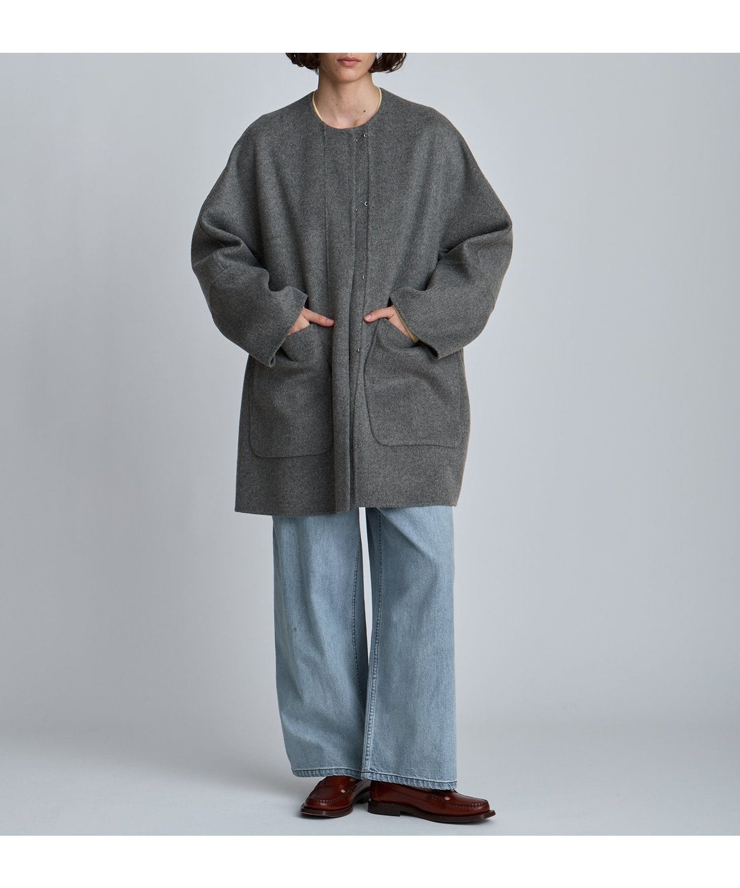 【ハウス オブ ロータス/HOUSE OF LOTUS】のウールリバービッグパッチポケットコート インテリア・キッズ・メンズ・レディースファッション・服の通販 founy(ファニー) 　ファッション　Fashion　レディースファッション　Fashion for Women　アウター　Coat / Outerwear Collection　コート・ロングコート・ピーコート　Long Coats, Peacoats & More　ウォーム　Warm Fabric　ドレープ　Drape, Draping Fabric　フロント　Front, Front Design　A/W・秋冬　Autumn/Winter　チャコールグレー|ID: prp329100004723239 ipo3291000000034136421