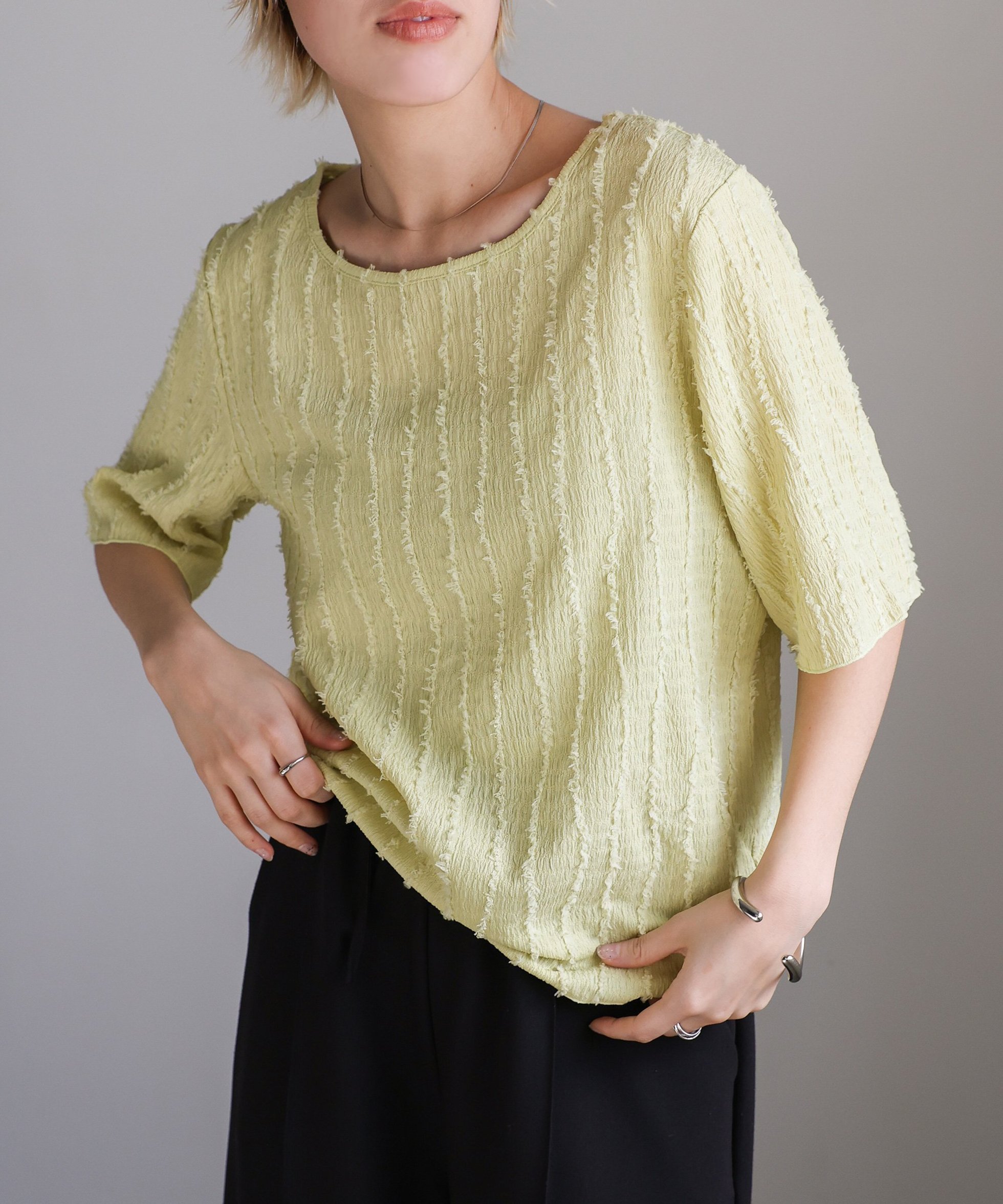 【セレクトモカ/SELECT MOCA】のシャギーウェーブライントップス インテリア・キッズ・メンズ・レディースファッション・服の通販 founy(ファニー) ファッション Fashion レディースファッション Fashion for Women トップス・カットソー Cut & Sew Tops ウェーブ Wavy Pattern コンパクト Compact, Small Size フィット Fit, Slim Fit フレア Flare, Flared ベーシック Basic, Essential エレガント 上品 Elegant ライトグリーン-400|ID: prp329100004723418 ipo3291000000034583625