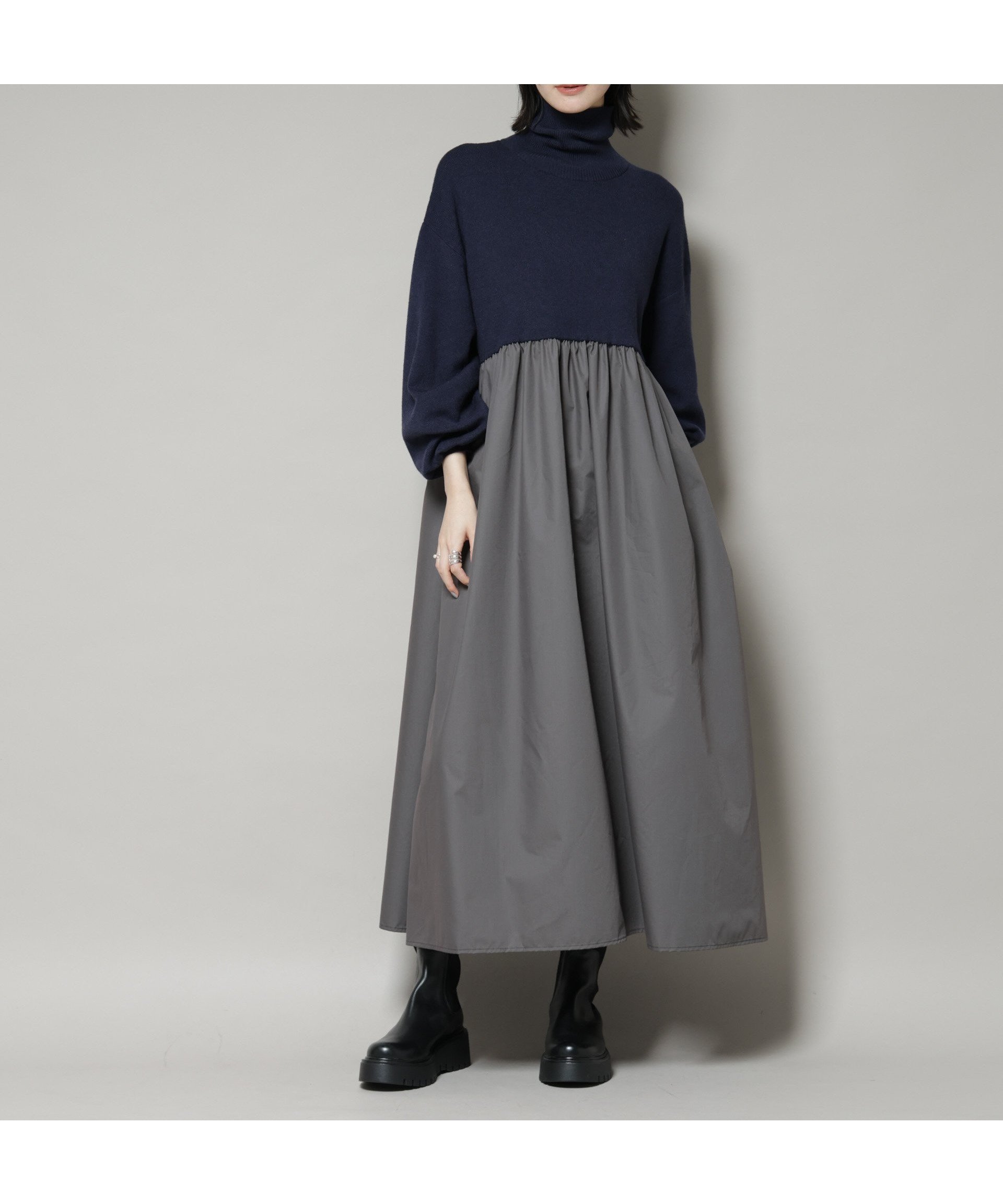 【ナノ ユニバース/nano universe】の異素材コンビドッキングタートルワンピース インテリア・キッズ・メンズ・レディースファッション・服の通販 founy(ファニー) 　ファッション　Fashion　レディースファッション　Fashion for Women　ワンピース　Dresses　ウォッシャブル　Machine Washable　ギャザー　Gathered, Ruffled　シンプル　Simple, Minimal　タートル　Turtleneck, Turtle Collar　アウトレット　Outlet / Clearance　おすすめ　Recommended / Our Picks　ビジネス 仕事 通勤　Business / Work / Commuting　2025年　2025　2025-2026秋冬・A/W　Autumn/Winter 2025–26 AW25–26　ネイビー|ID: prp329100004723445 ipo3291000000034680015