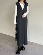 【リエディ/Re:EDIT】の微起毛ツイルVネックジャンパースカート チャコールグレー|ID: prp329100004723489 ipo3291000000034600514