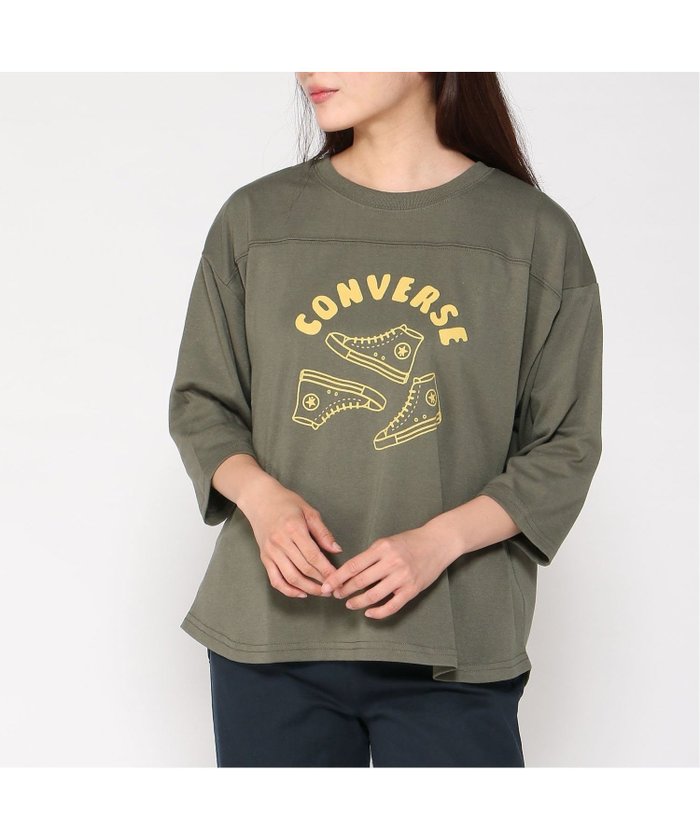 【ジーンズメイト/JEANS MATE】のCONVERSE/シューズ柄 クロップド袖 Tシャツ インテリア・キッズ・メンズ・レディースファッション・服の通販 founy(ファニー) https://founy.com/ ファッション Fashion レディースファッション Fashion for Women クロップド Cropped, Short Length シューズ Shoes, Footwear シンプル Simple, Minimal フロント Front, Front Design プリント Print, Printed Pattern 切替 Switching, Contrast Panel |ID: prp329100004723522 ipo3291000000034137582