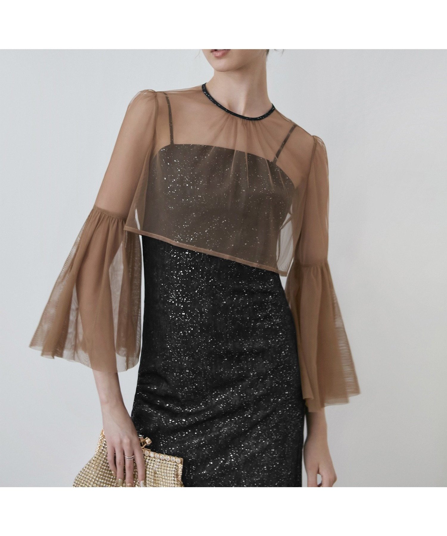 【レジャ/Leja】のLeja-シアーチュールベルスリーブペイントIラインワンピースドレス 人気、トレンドファッション・服の通販 founy(ファニー) ファッション Fashion レディースファッション Fashion for Women ワンピース Dresses フォーマル・パーティードレス・結婚式用ドレス Elegant & Casual Dresses エレガント 上品 Elegant シアー Sheer, See-Through デコルテ Décolleté, Neckline フォーマル Formal, Dressy other-1|ID: prp329100004723525 ipo3291000000034466764