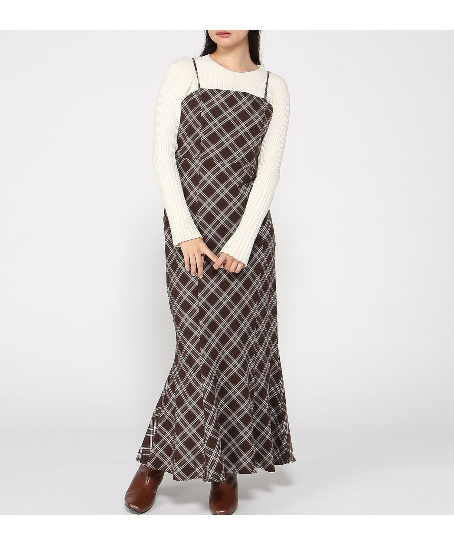 【イング/INGNI】のINGNI/BackレースUPチェック柄マーメイドキャミOP インテリア・キッズ・メンズ・レディースファッション・服の通販 founy(ファニー) 　ファッション　Fashion　レディースファッション　Fashion for Women　トップス・カットソー　Cut & Sew Tops　キャミソール&ノースリーブ　Camisoles & Sleeveless Tops　インナー　Innerwear　秋　Autumn　サイドジップ　Side Zip, Side Zipper　スマホ　Smartphone, Mobile Device　チェック　Check, Plaid, Tartan　フェミニン　Feminine, Girly　レース　Lace, Lace Fabric　ロング　Long, Long-Length　ブラウン/チェック|ID: prp329100004723603 ipo3291000000034137950