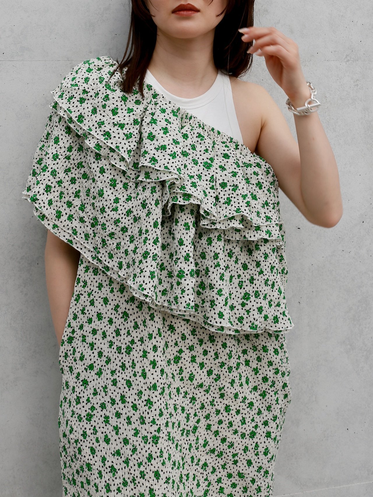 【カトリン トウキョウ/Katrin TOKYO】のbig frill onepiece インテリア・キッズ・メンズ・レディースファッション・服の通販 founy(ファニー) 　ファッション　Fashion　レディースファッション　Fashion for Women　インナー　Innerwear　オレンジ　Orange　ギンガム　Gingham, Gingham Fabric　サッカー　Seersucker, Summer Fabric　シアー　Sheer, See-Through　ショルダー　Shoulder, Shoulder Strap　タートルネック　Turtleneck, High Neck　チェック　Check, Plaid, Tartan　フリル　Frill, Ruffle　プリーツ　Pleats, Pleated　夏　Summer　green|ID: prp329100004723626 ipo3291000000034138037