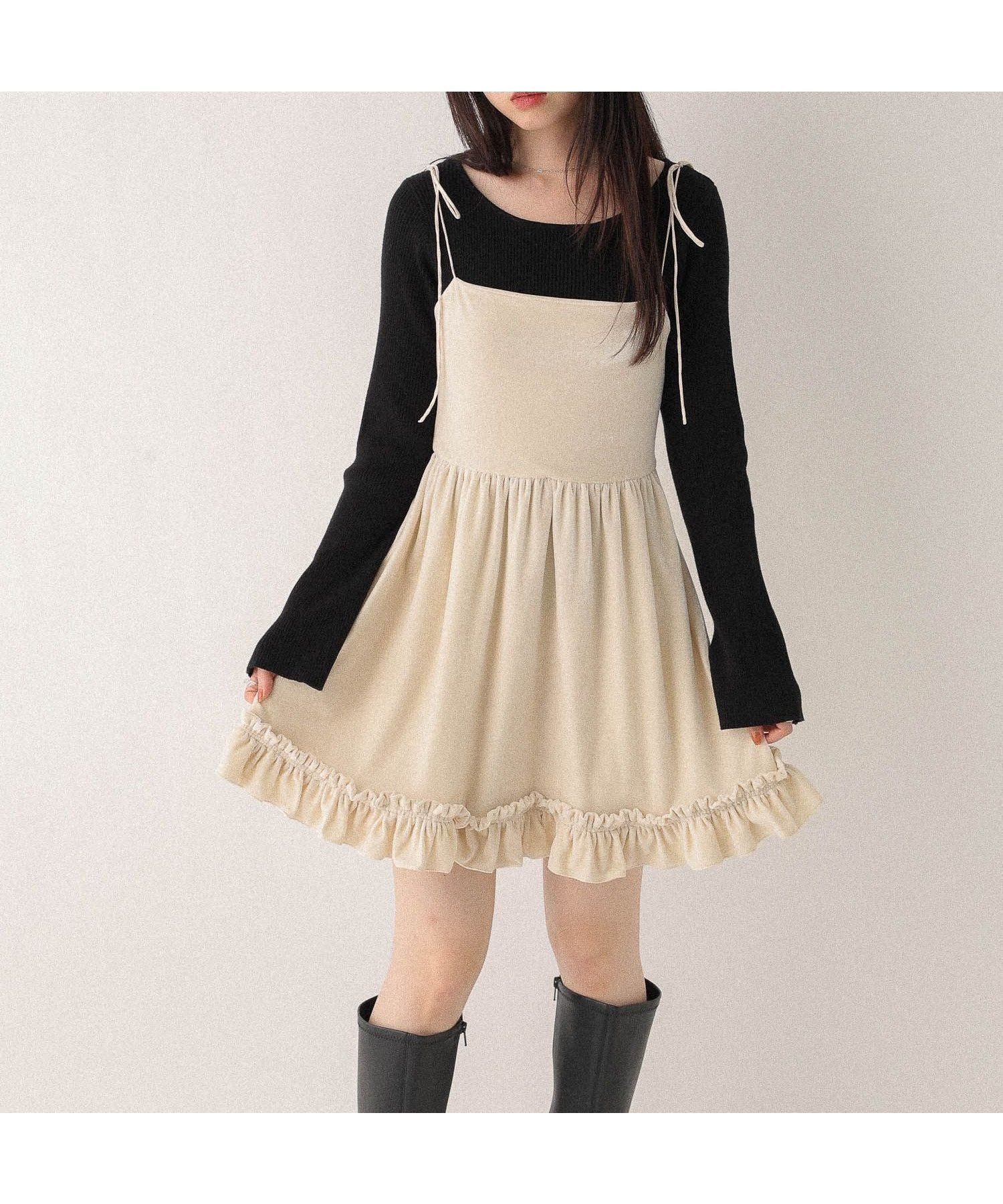 【ヘザー/Heather】のベロアフリルキャミミニワンピース インテリア・キッズ・メンズ・レディースファッション・服の通販 founy(ファニー)  ファッション Fashion レディースファッション Fashion for Women ワンピース Dresses おすすめ Recommended / Our Picks クラシカル Classical, Vintage-Inspired バランス Balance, Style Balance フェミニン Feminine, Girly ベロア Velour, Soft Velvet ラップ Wrap, Wrap Design エレガント 上品 Elegant 秋 Autumn アイボリー|ID: prp329100004723629 ipo3291000000034138049