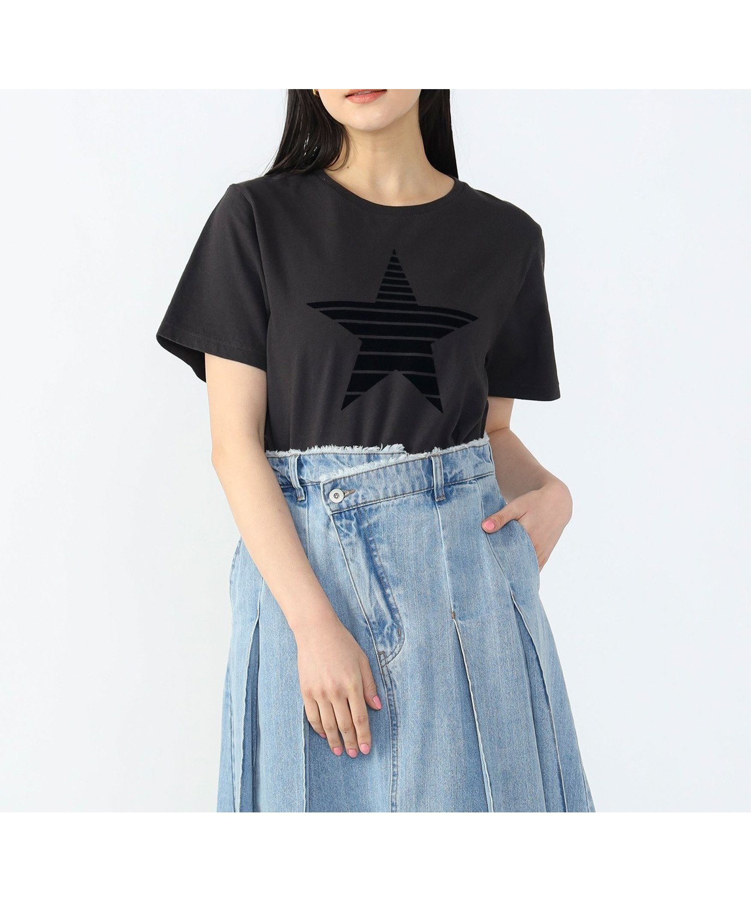 【ビームス ハート/BEAMS HEART】のフロッキー スター プリントTシャツ(M~L) 25SS 半袖 インテリア・キッズ・メンズ・レディースファッション・服の通販 founy(ファニー) 　ファッション　Fashion　レディースファッション　Fashion for Women　トップス・カットソー　Cut & Sew Tops　シャツ・ブラウス・オフィスカジュアル　Elegant Blouses & Button-Ups　ロングTシャツ・Tシャツ　Longline T-Shirts & Tees　2025年　2025　2025春夏・S/S　Spring/Summer 2025 SS25　バランス　Balance, Style Balance　プリント　Print, Printed Pattern　ベーシック　Basic, Essential　ボーダー　Border, Stripe　人気　Popular, Best Seller　半袖　Short Sleeve, Half Sleeve　CHARCOAL|ID: prp329100004723642 ipo3291000000034138103