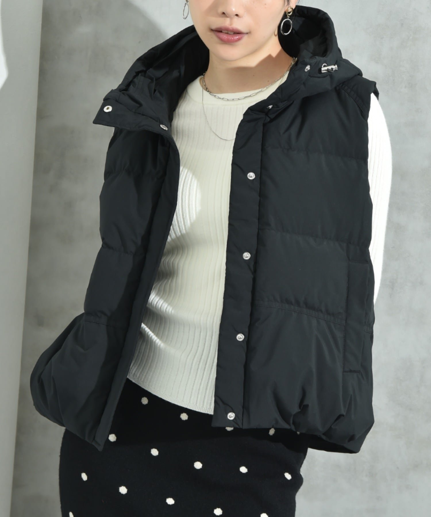 【インタープラネット/INTERPLANET】のエアリーフードピュアダウンベスト インテリア・キッズ・メンズ・レディースファッション・服の通販 founy(ファニー) 　ファッション　Fashion　レディースファッション　Fashion for Women　アウター　Coat / Outerwear Collection　トップス・カットソー　Cut & Sew Tops　ベスト&ジレ / 重ね着スタイル　Vests & Gilets　今季　This Season, Current Season　軽量　Lightweight, Ultra Light　タフタ　Taffeta, Structured Fabric　ダウン　Down, Puffer　フロント　Front, Front Design　ベスト　Vest, Waistcoat　ベーシック　Basic, Essential　防寒　Cold Protection, Winter-Ready　ブラック|ID: prp329100004723708 ipo3291000000034499520